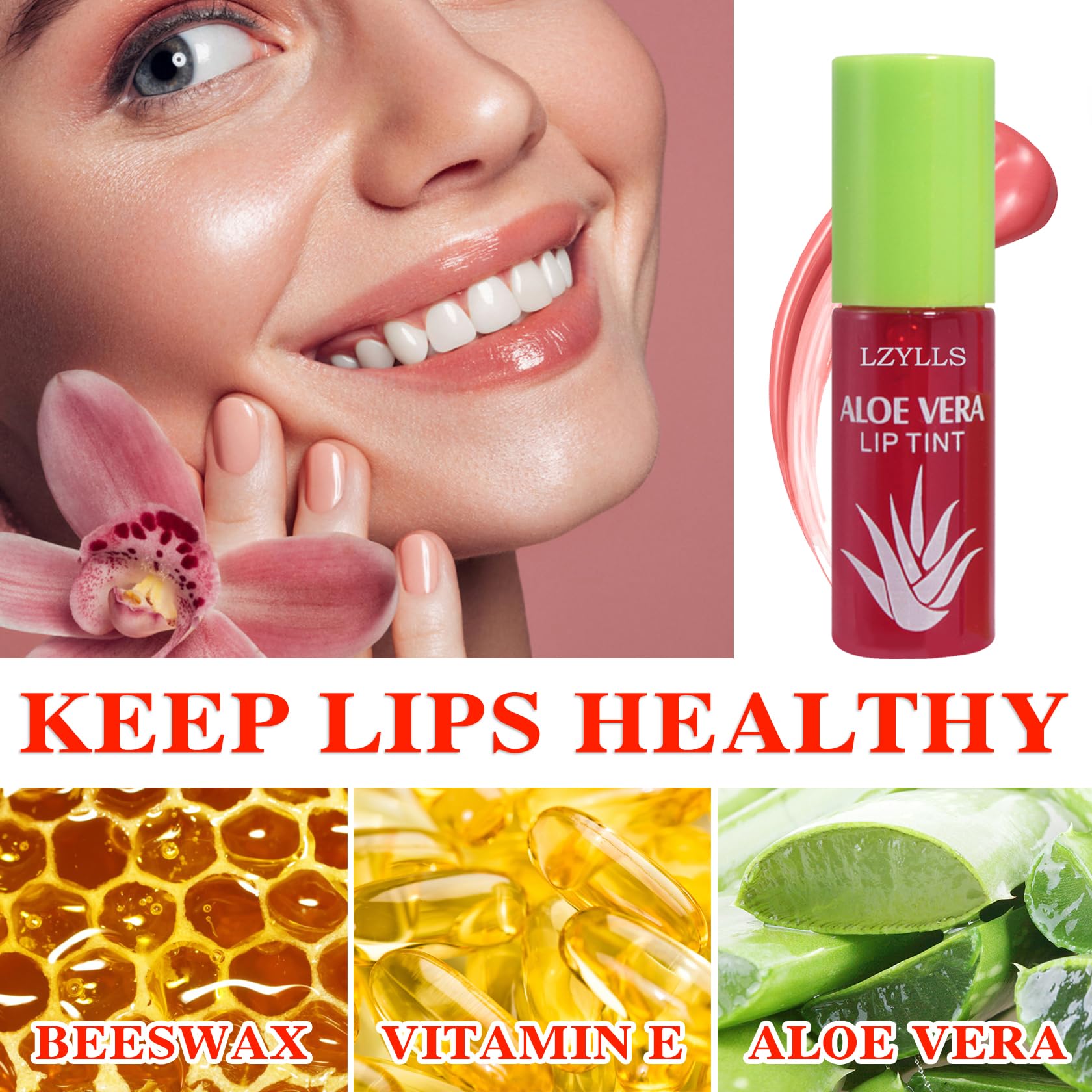 Lzylls 6 Pcs Aloe Vera Color Changing Change Lipstick,Magic Lipstick Jelly Lip Balm,Moisturizer Tinted Lip Tint Stain Long Lasti