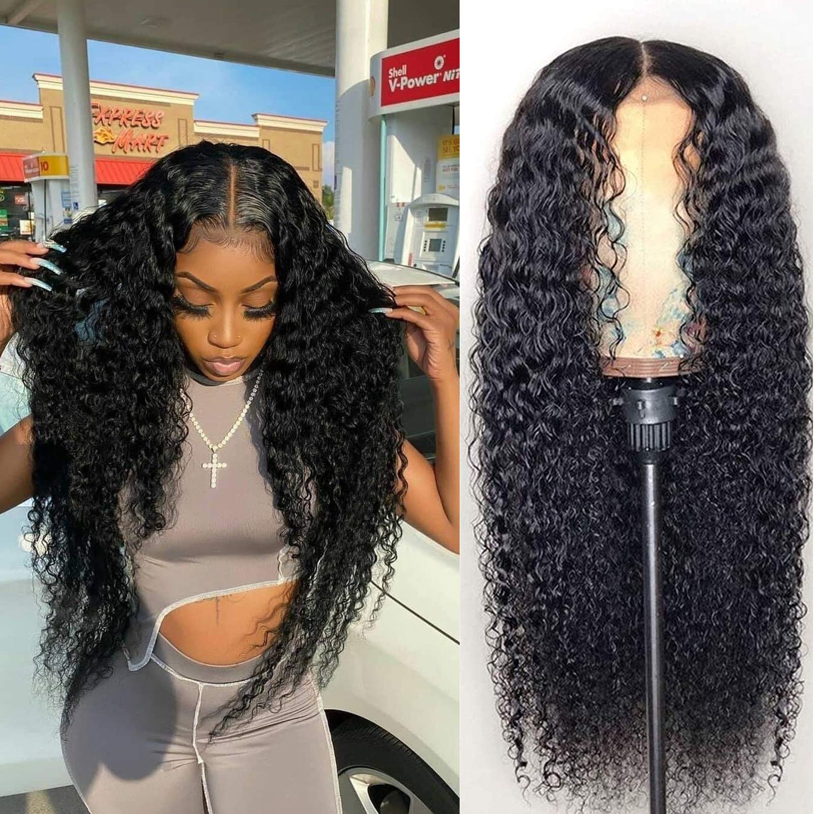 BLY 5x5 HD Transparent Lace Front Wigs Human Hair Deep Wave Lace Closure Wig 20 Inch 180% Density Pre Plucked Wigs for Women Nat