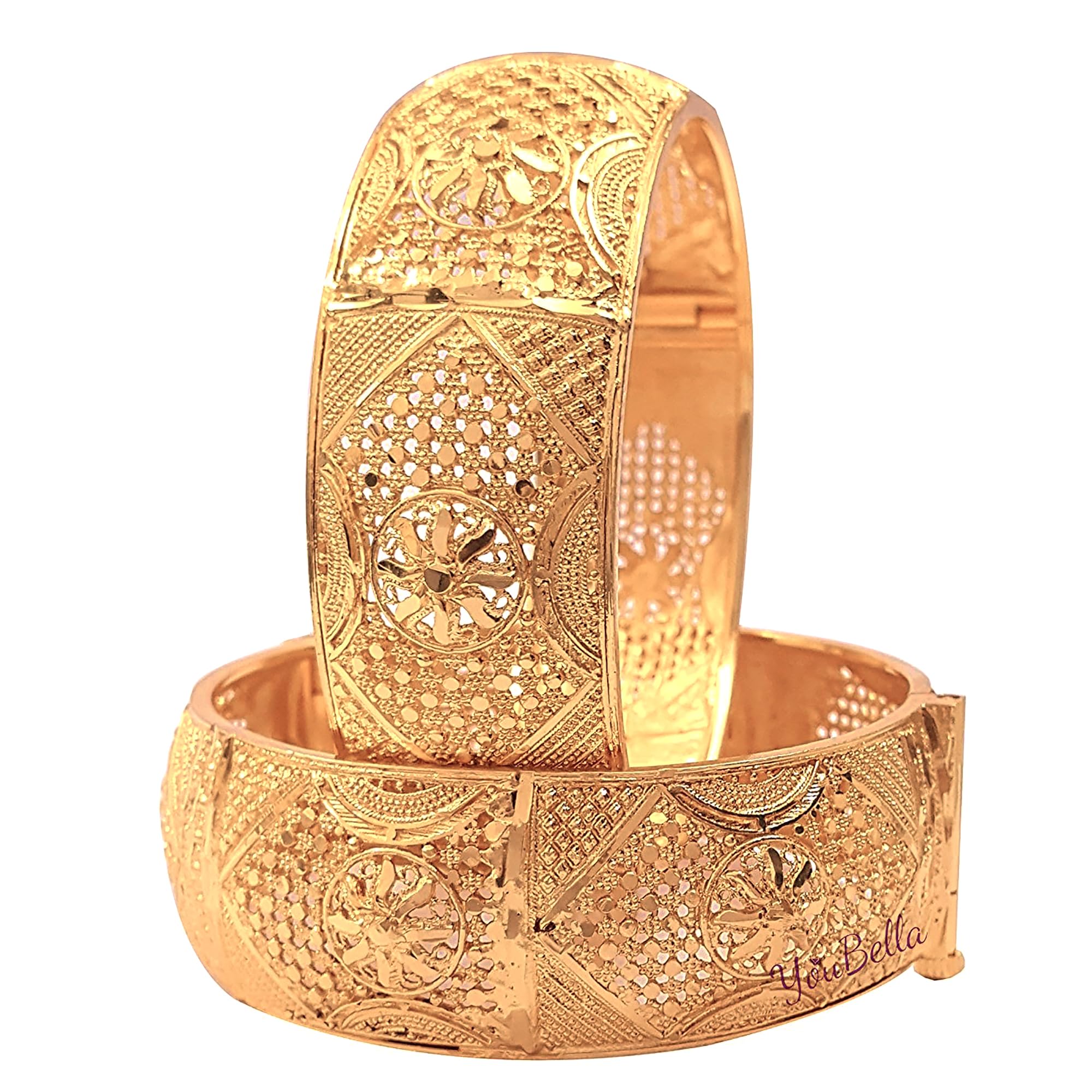 ZENEME Bangle Gold Plated Copper Brass Alloy Traditional & heavy look in Golden Broad Kada Set Of 2 Bangle Jewellery For Girl an