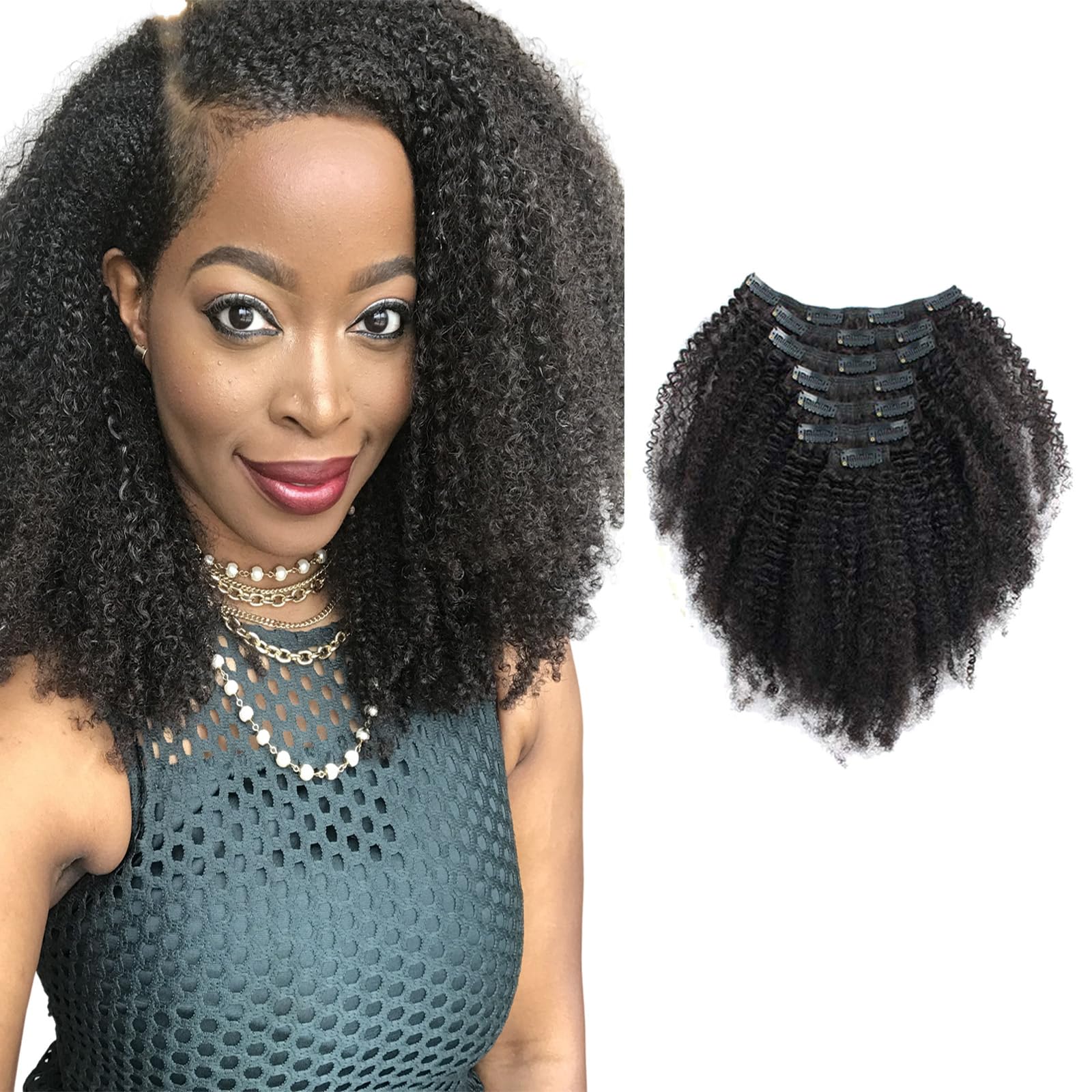 Sassina 4C Curly Hair Extensions Clips In Remi Brazilian Afro Curly Hair Clip-on Natural Black Color Clip ins Extensions for Bla