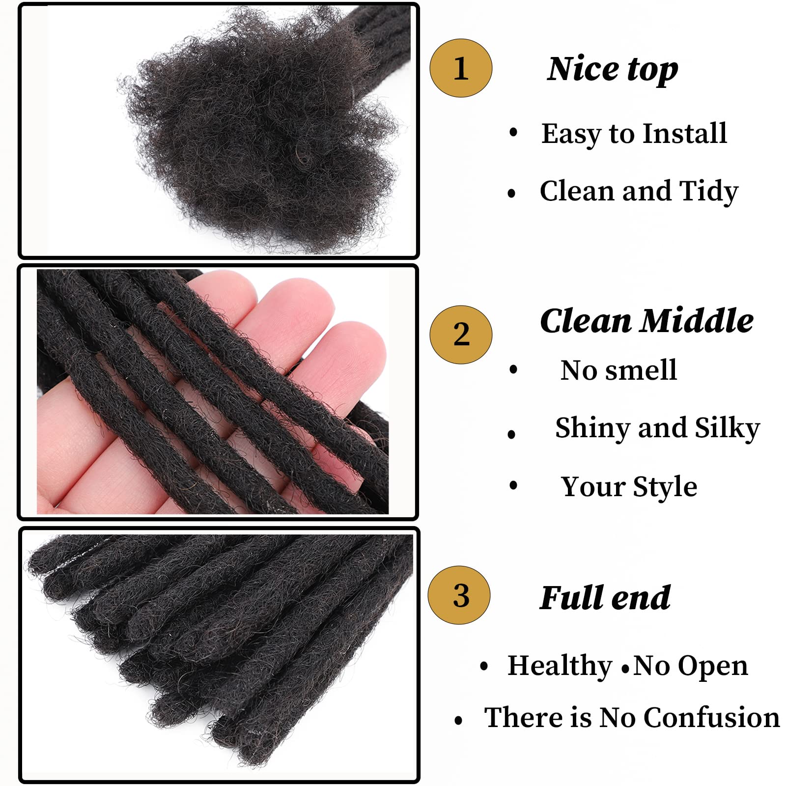 4 Inch Loc Extension Human Hair 0.6Cm Width 100% Permanent Huamn Hair Dreadlocks Extension Can Be Dyed Bleached Curled Handmade