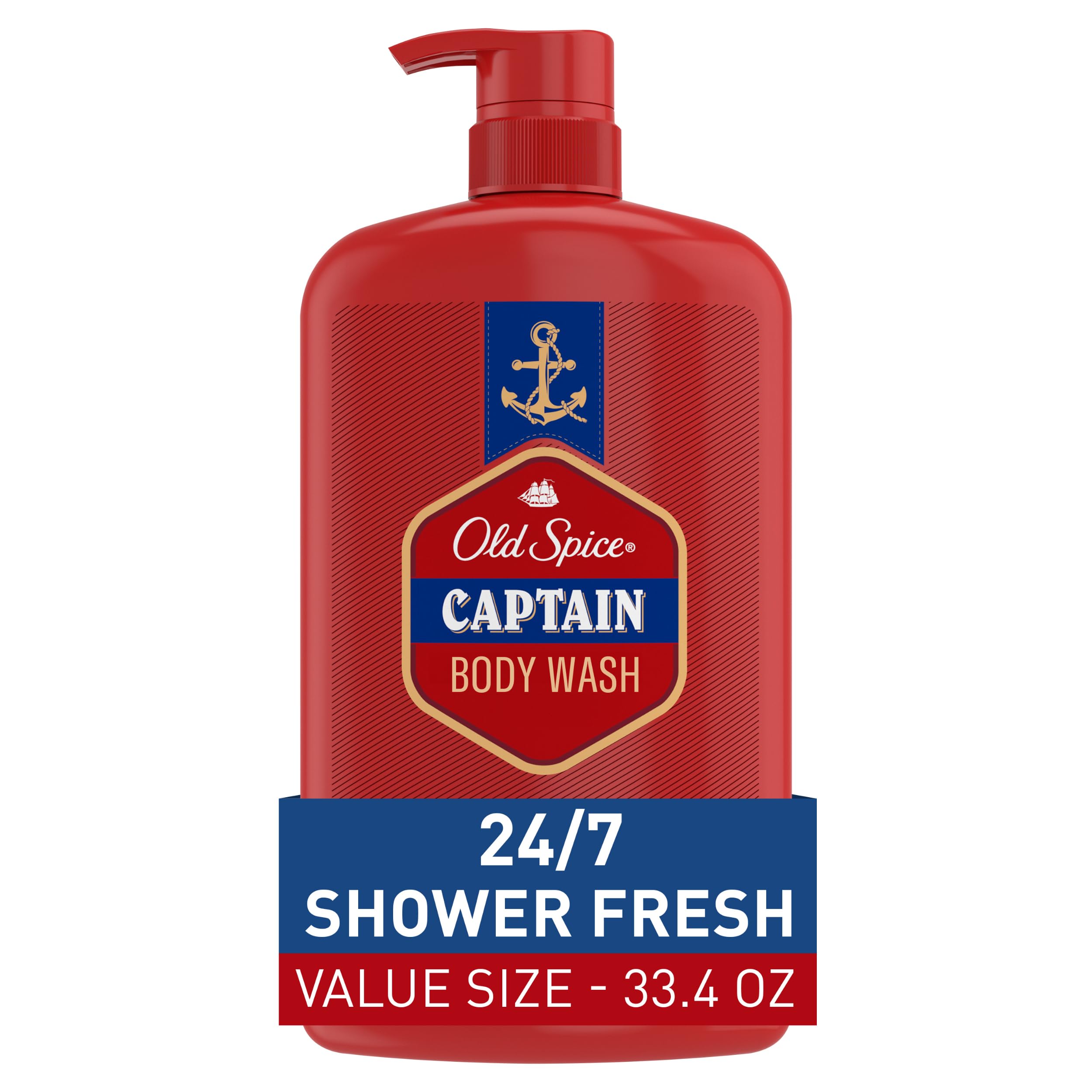 Old Spice Men'S Body Wash, 24/7 Shower Fresh With Lasting Scent, 3X Defense, Red Collection, Captain With Bergamot Scent, 33.4 F