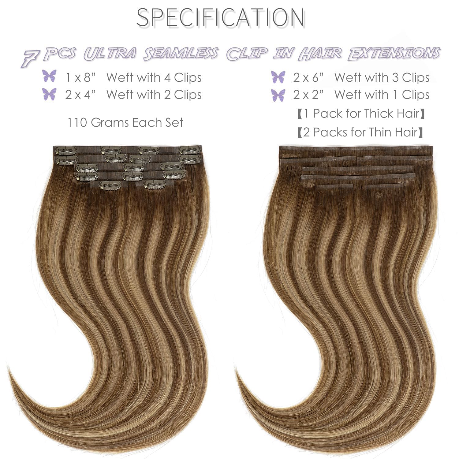Lacer Hair Natural Balayage Hair Clip In Extensions Invisible Pu Skin Weft 20 Inch Ombre Chocolate Brown To Caramel Blonde 7Pcs