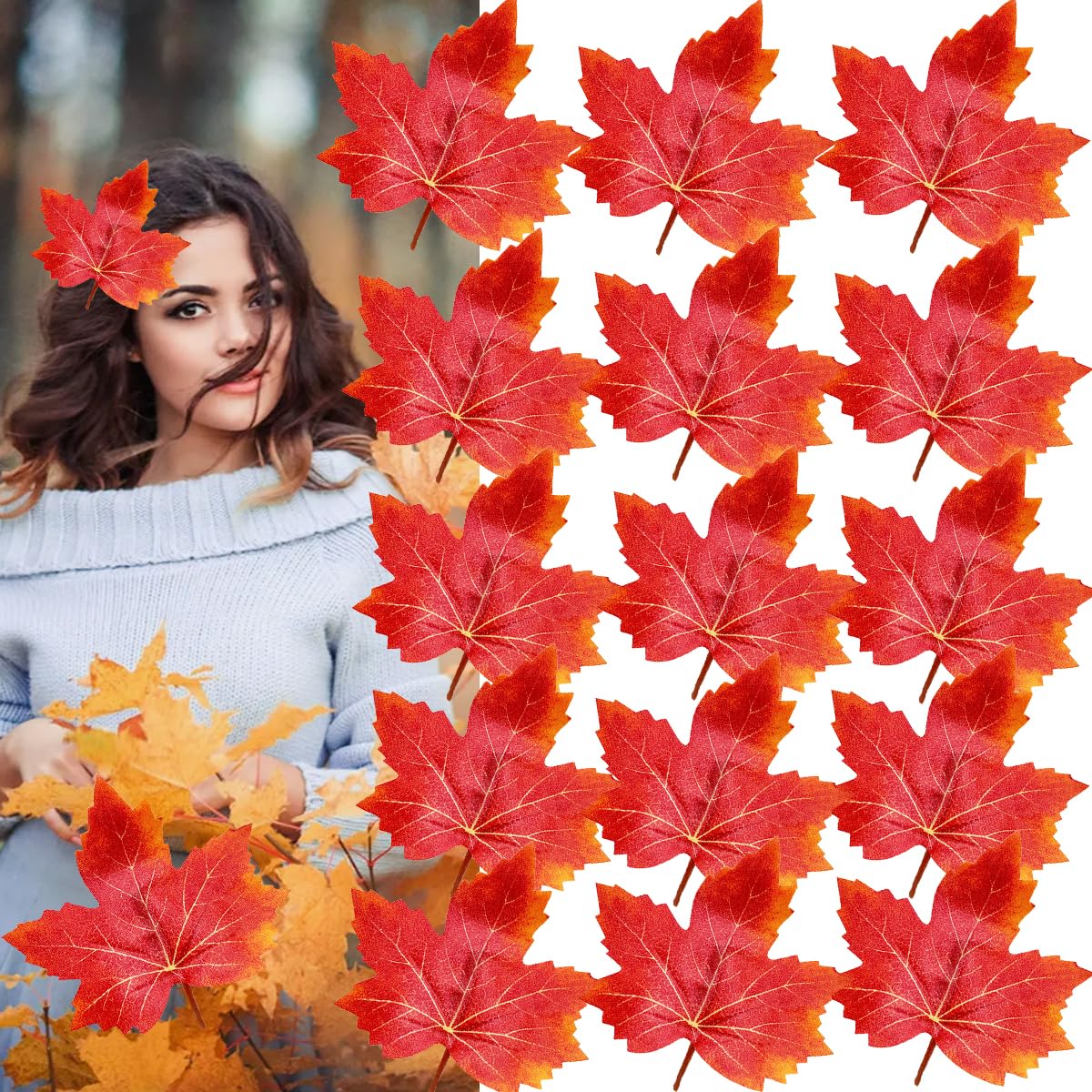 14 Pcs Maple leaf Hair Clip Thanksgiving Hairpin Orange Maple-shaped or Women Fall Festival Party Hair Accessories Decoration