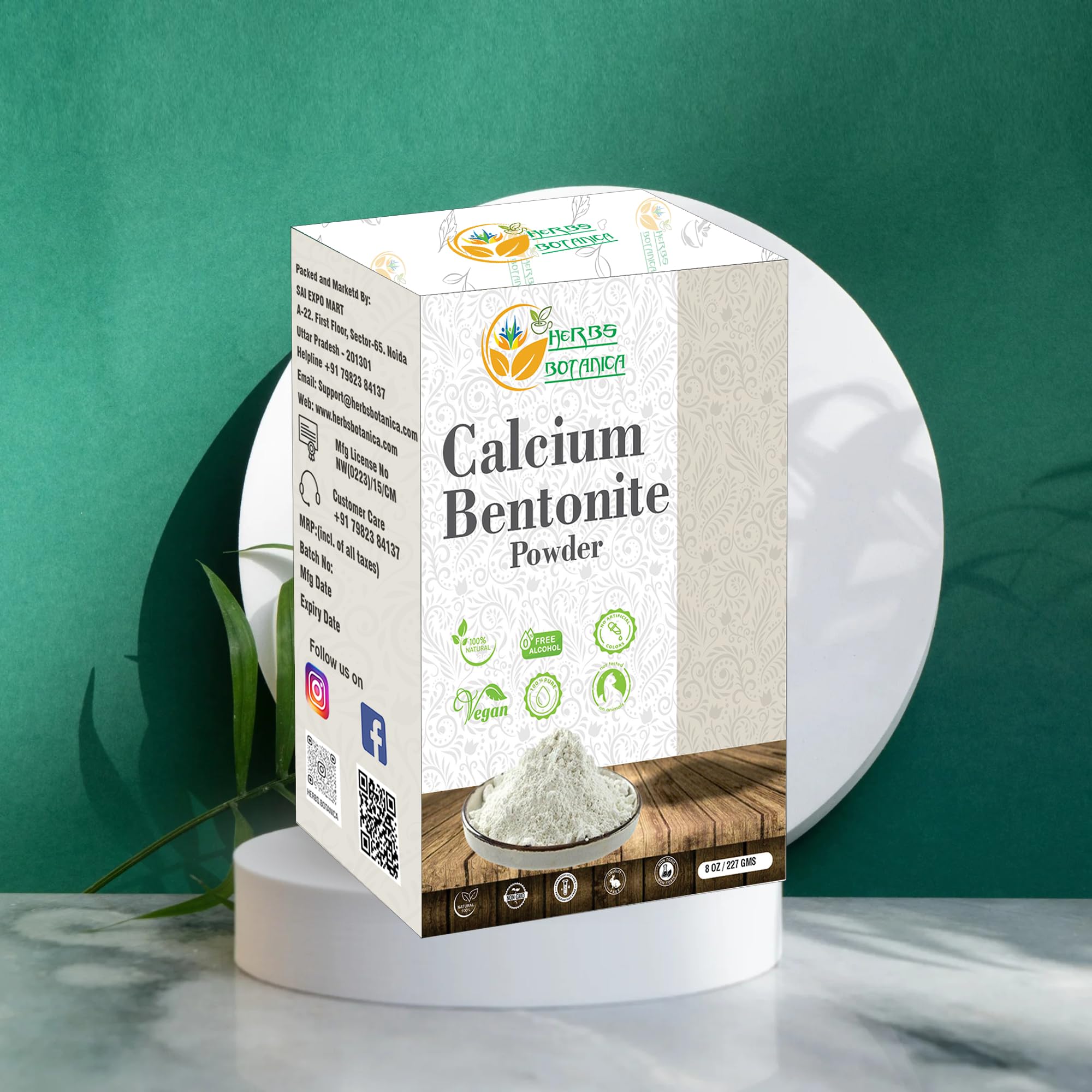 Herbs Botanica Calcium Bentonite Clay Food Grade Powder Indian Healing Clay For Face And Body, Detox Body Wrap, Deep Pore Cleans