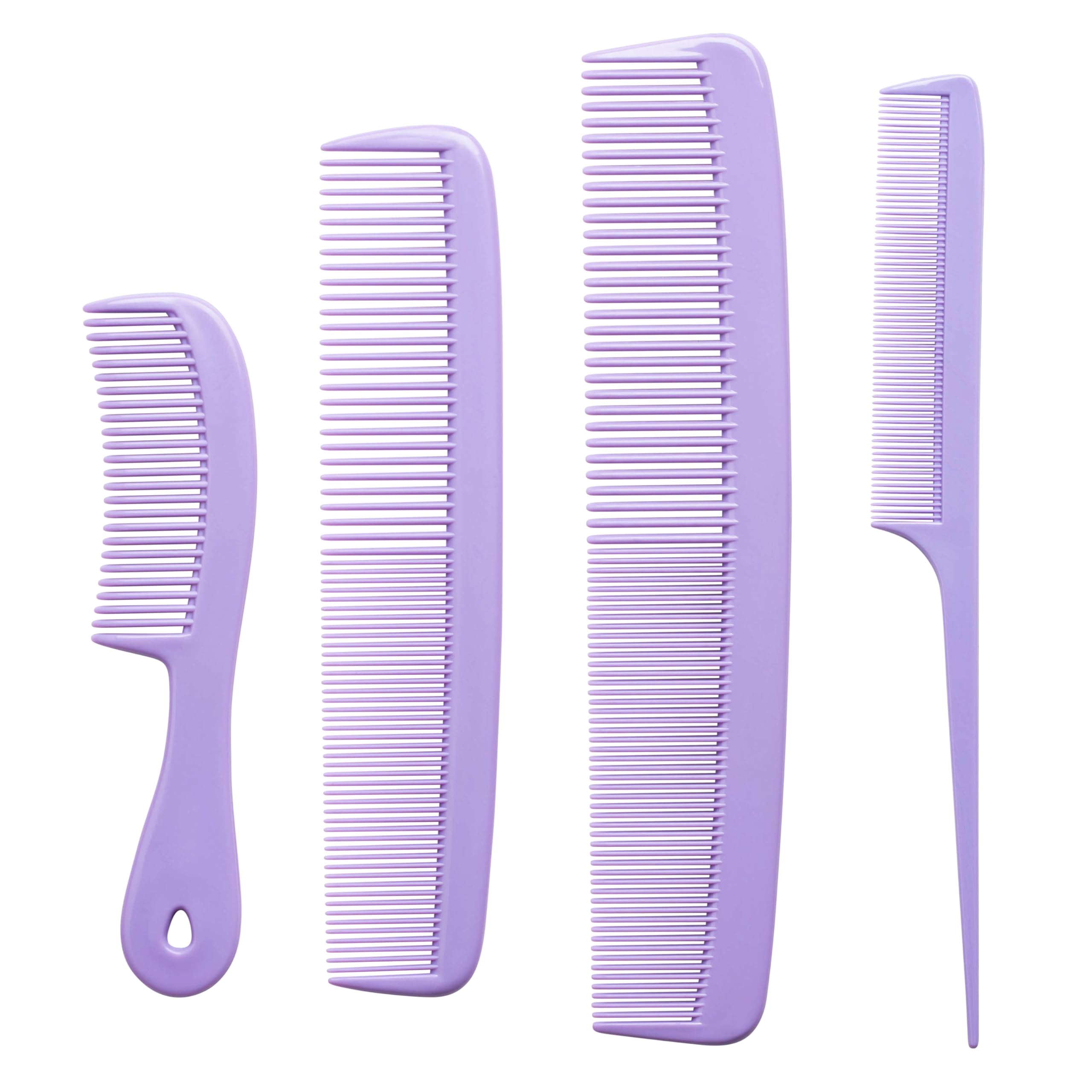 Mars Wellness 4 Piece Professional Comb Set Lavender - USA MADE - Fine Pro Tail Combs, Dresser Hair Comb Styling Comb - Premium 