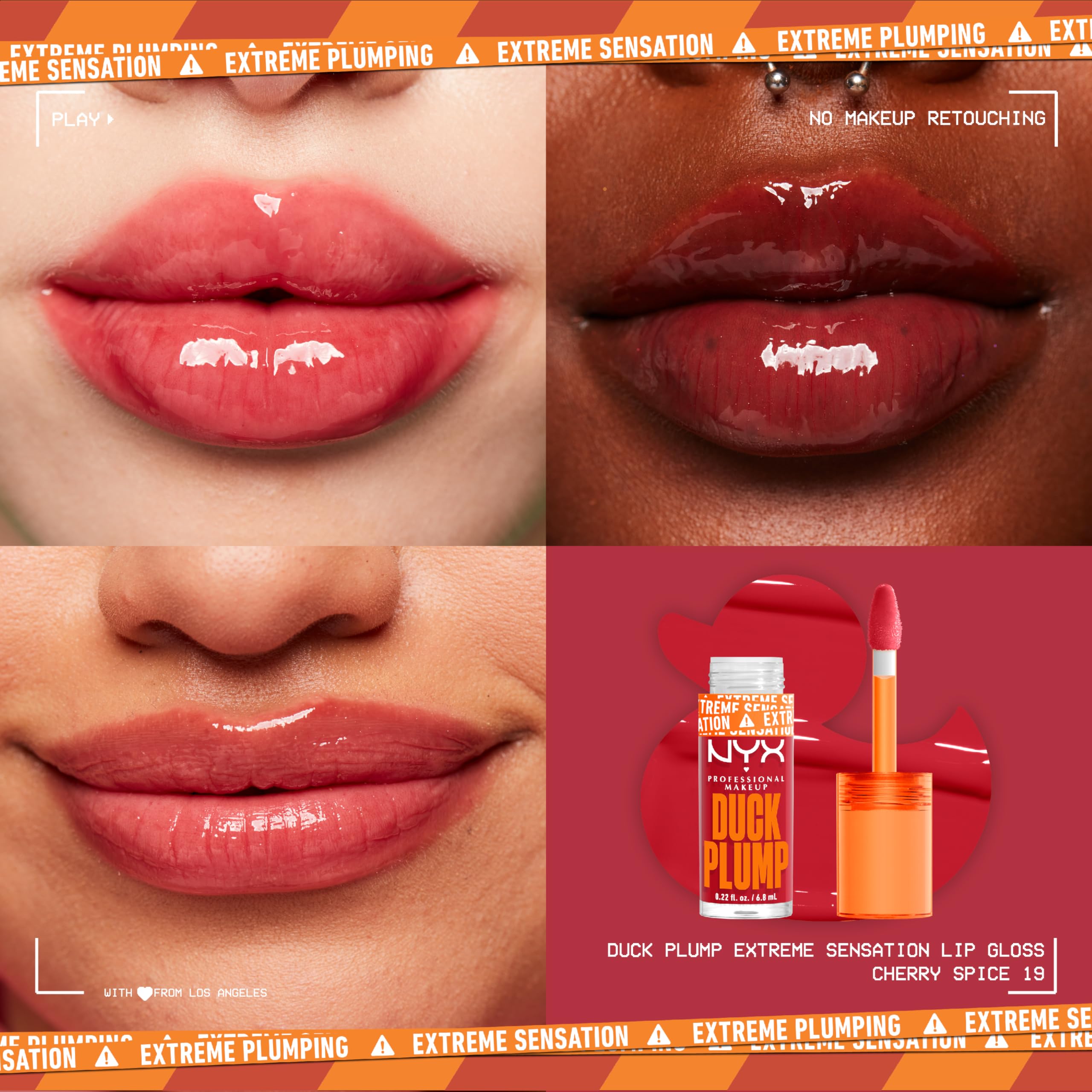 NYX PROFESSIONAL MAKEUP Duck Plump High Pigment Plumping Lip Gloss with Spicy Ginger, Vegan Lip Makeup - Cherry Spice (Transpare
