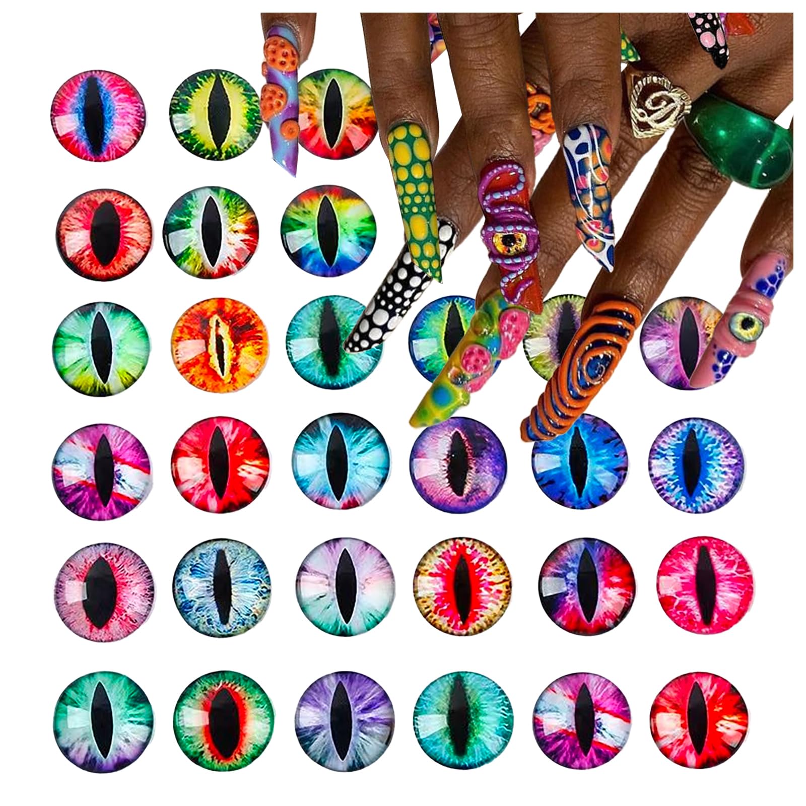 Eye Beads Nail Charms for Acrylic Nails,100PCS 3D Crystal Nail Art Rhinestones Mixed Animal Eye Decoration, Nail Diamonds Y2K Na
