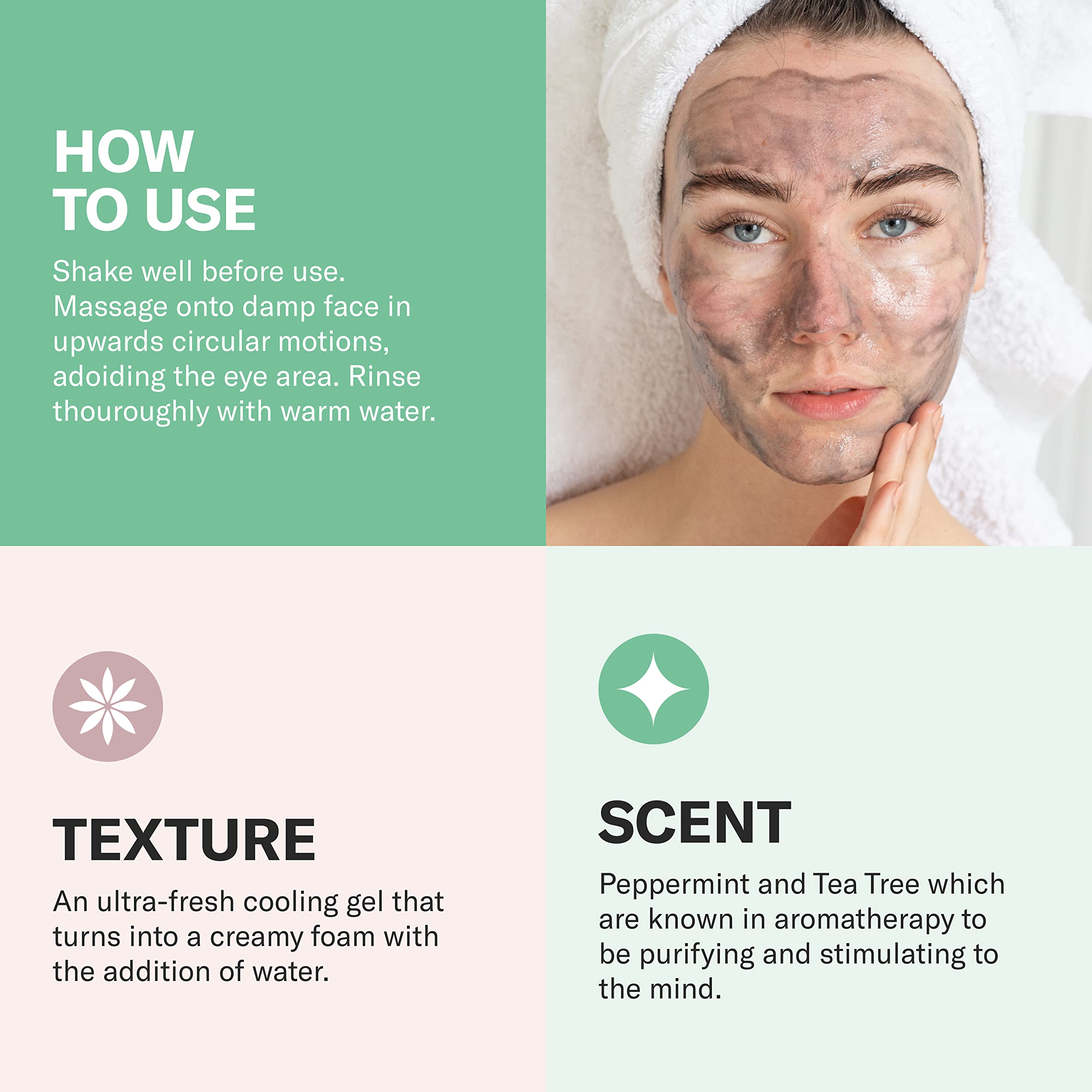 Odacit   Facial Cleanser with Foam - Black Mint Activated Charcoal & Rhassoul Clay Glow Recipe - Facial Moisturizer with Deep Cl