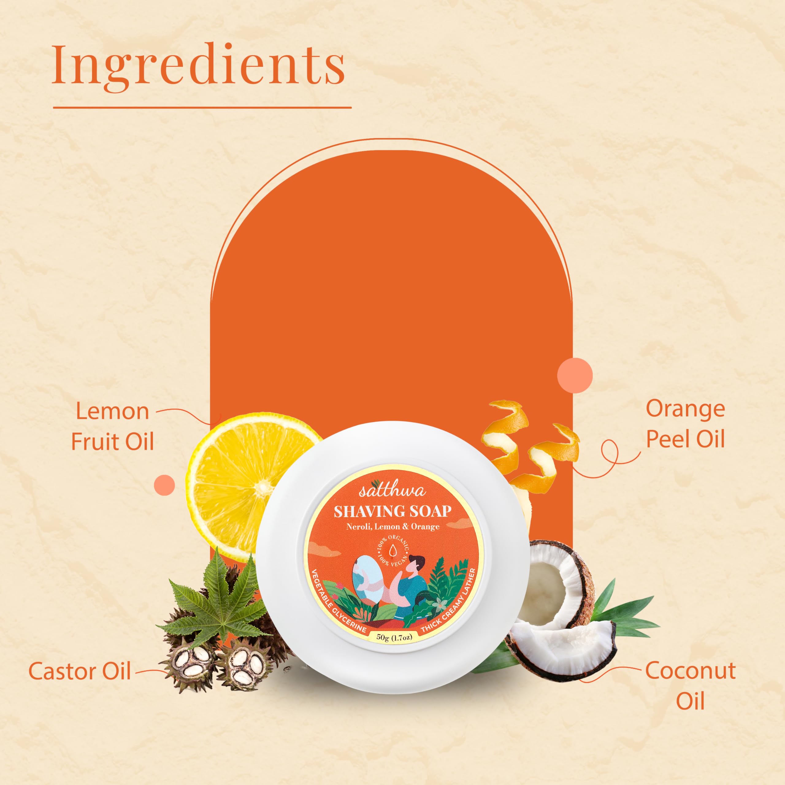 Satthwa Organic Shaving Soap Puck infused with Neroli, Lemon & Orange | Create the Perfect Lather | Excellent for Silky Smooth S