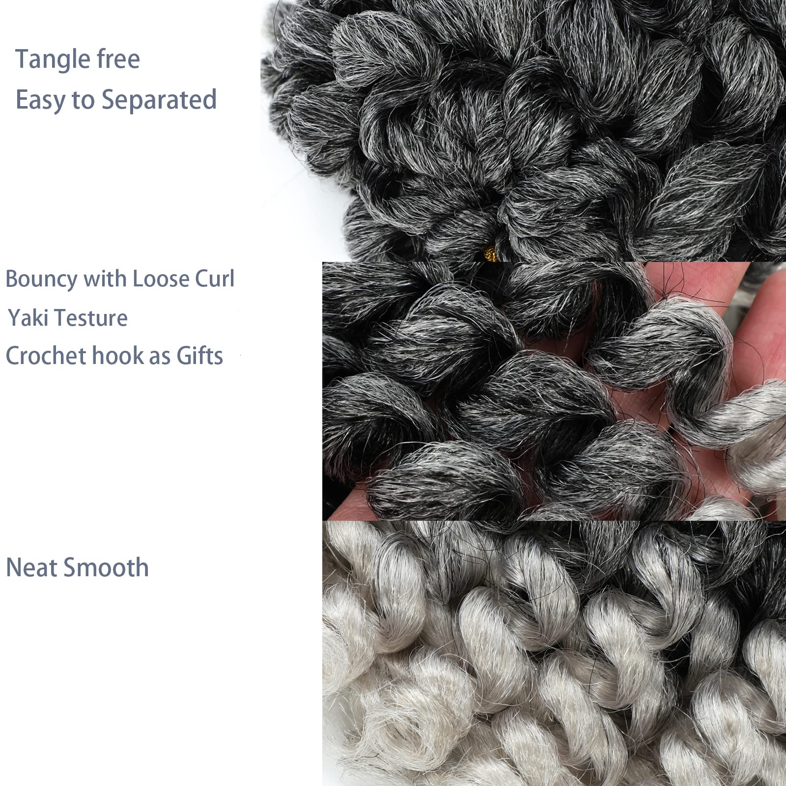 2X Ringlet Wand Curl Jamaican Bounce 3 Packs Silver Grey 8 Inch Synthetic Crochet Hair Extensions Short Crochet Braiding Hair 20