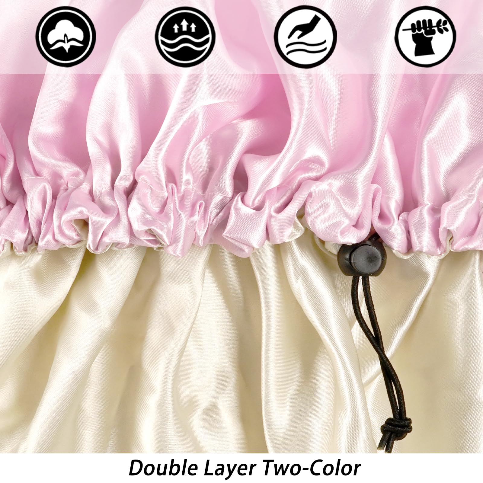 Satin Bonnet Silk Bonnet For Curly Hair Bonnet Braid Bonnet For Sleeping Bonnets For Women Large Double-Layer Adjustable(2Pcs Pi
