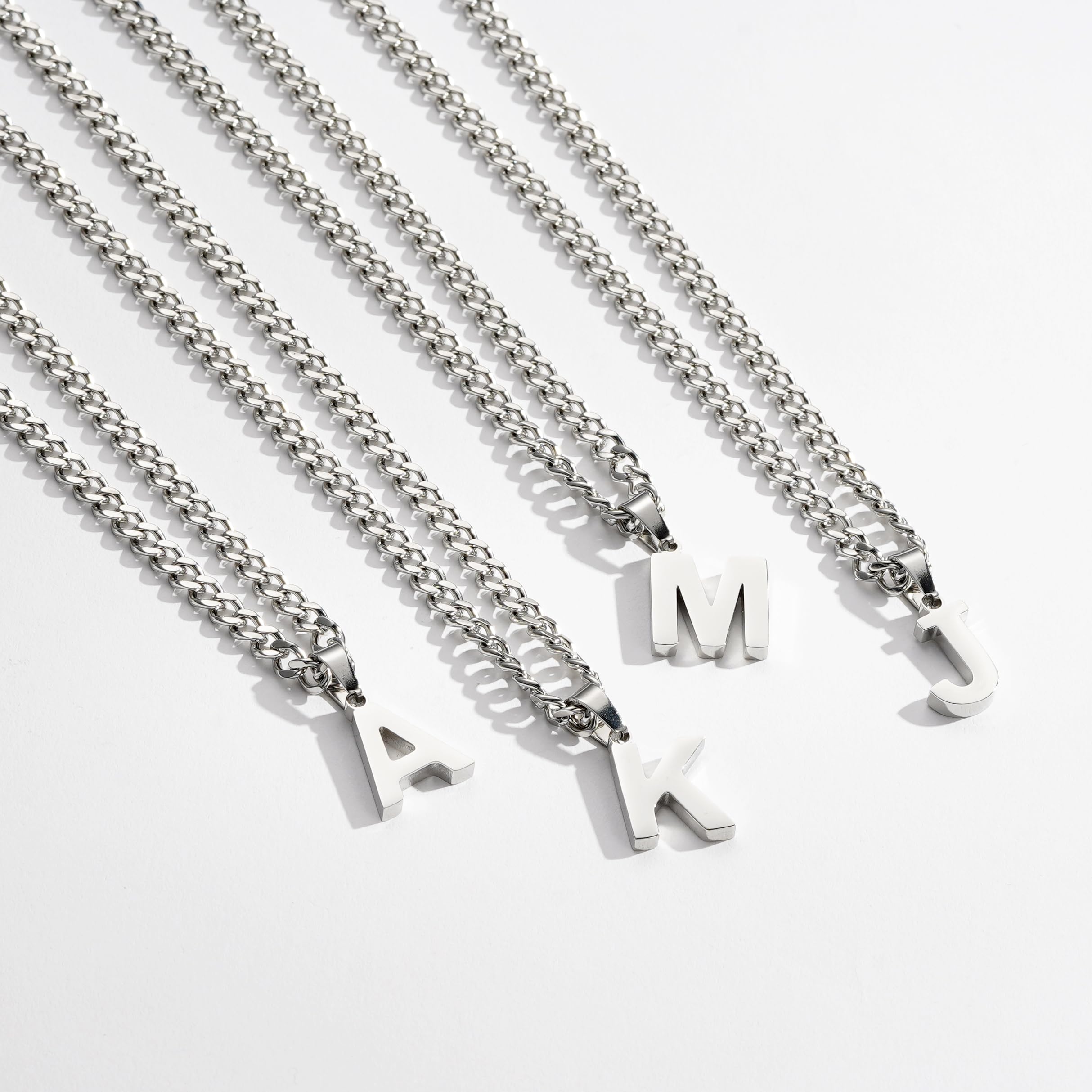 P.BLAKE Layered Initial K Pendant Necklace for Men Boys, Stainless Steel Letter Cuban Link Herringbone Jewelry Collar Cadenas Pa
