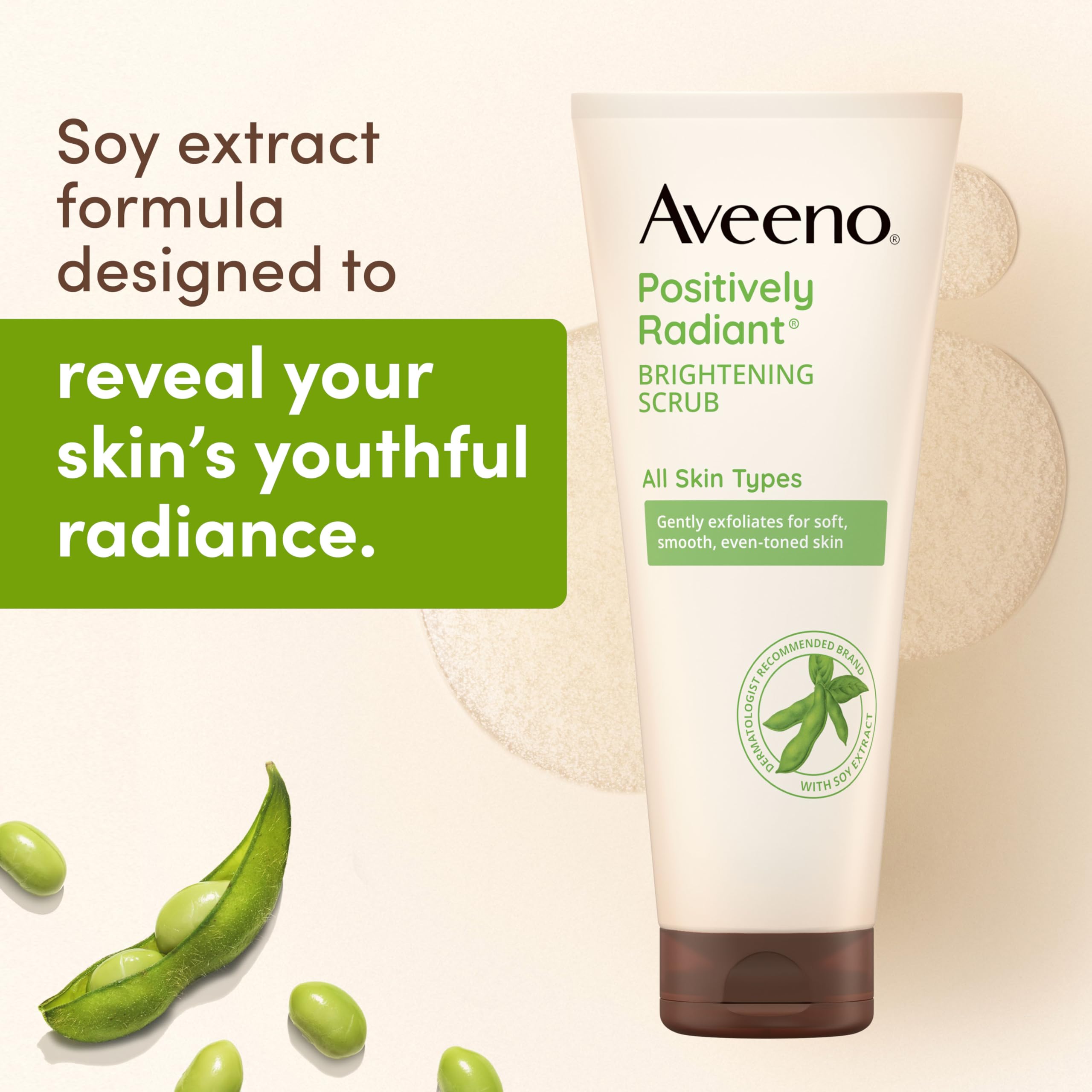 Aveeno Positively Radiant Brightening Face Scrub & Exfoliating Daily Face Wash, Moisture-Rich Soy Extract, Oil-Free, Soap-Free,