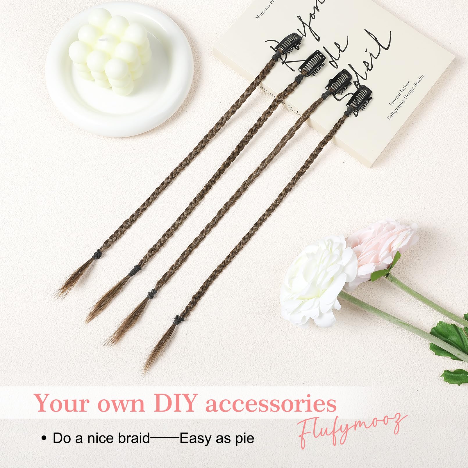 Flufymooz 4Pc Braid In Hair Extension 14 Inch Clip In Braid Extensions For Women Synthetic Hairpieces For Daily Use Party Stylin