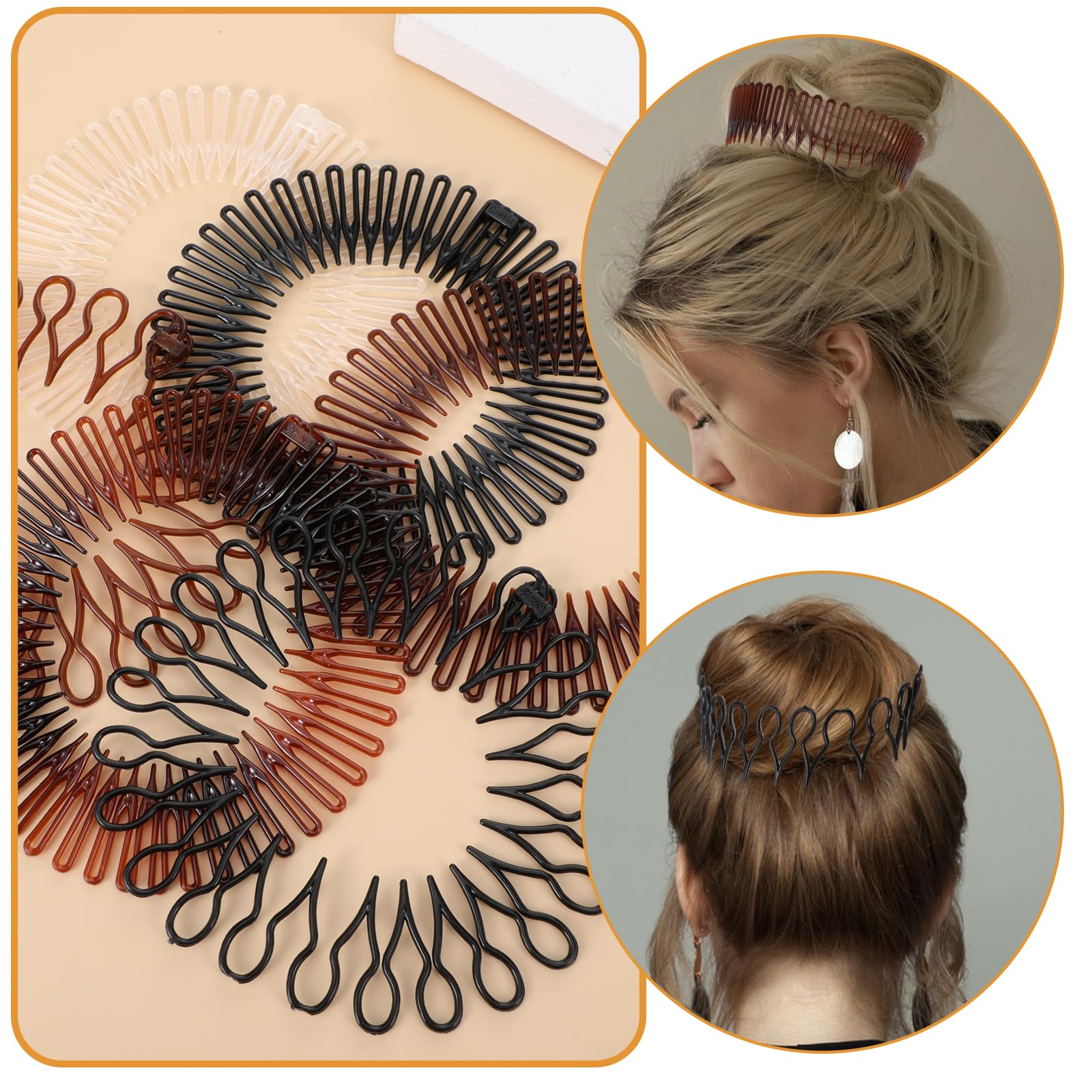 Gjinxi 6PCS Full Circular Stretch Comb Headbands, Flexible Plastic Circle Comb, Elastic Zig Zag Circle Tooth Headband Hairband H