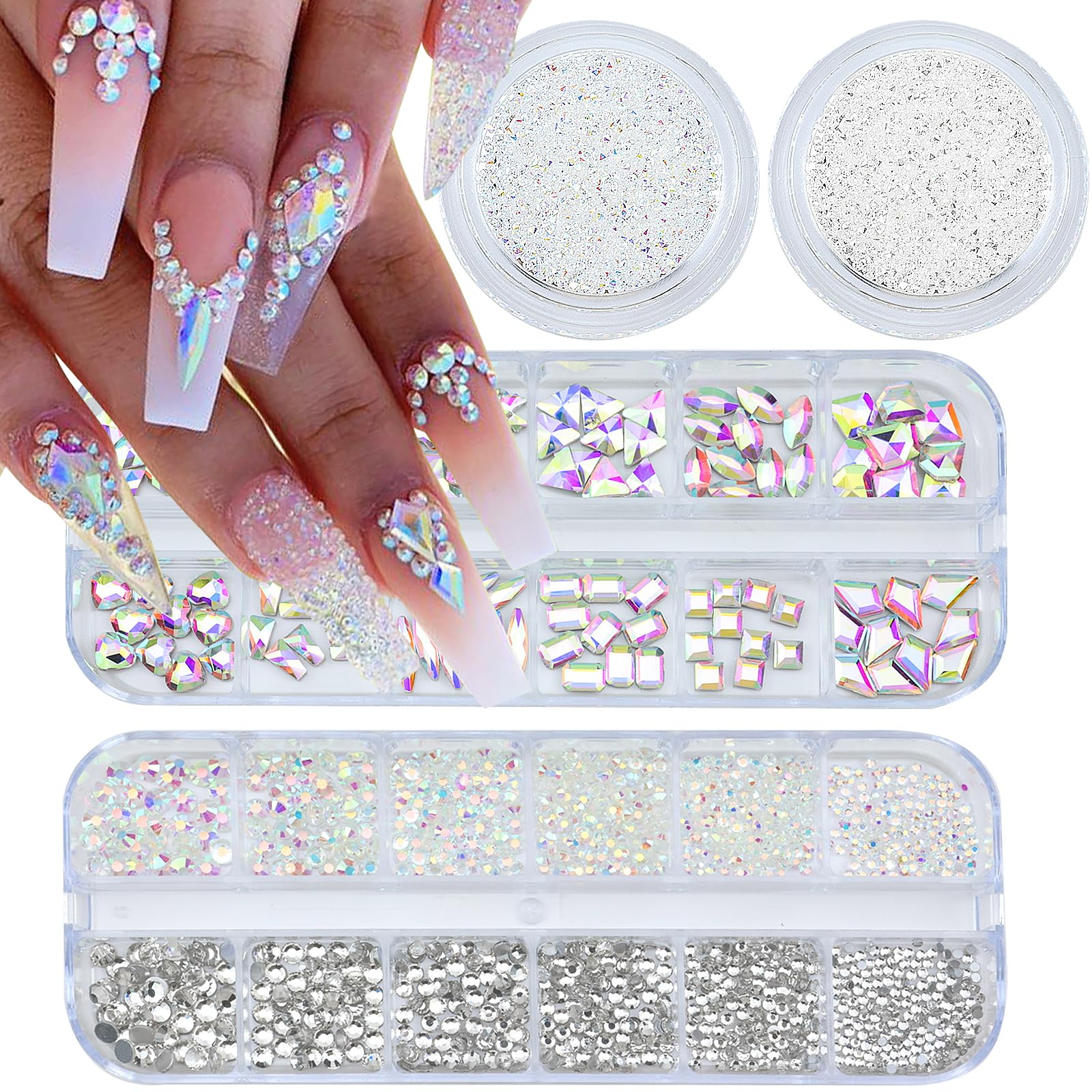 4 Boxes Nail Rhinestones Flatback Rhinestones Nail Charms Multi Shaped Crystals Nail Gems and Rhinestones for Nails, Nail Jewels