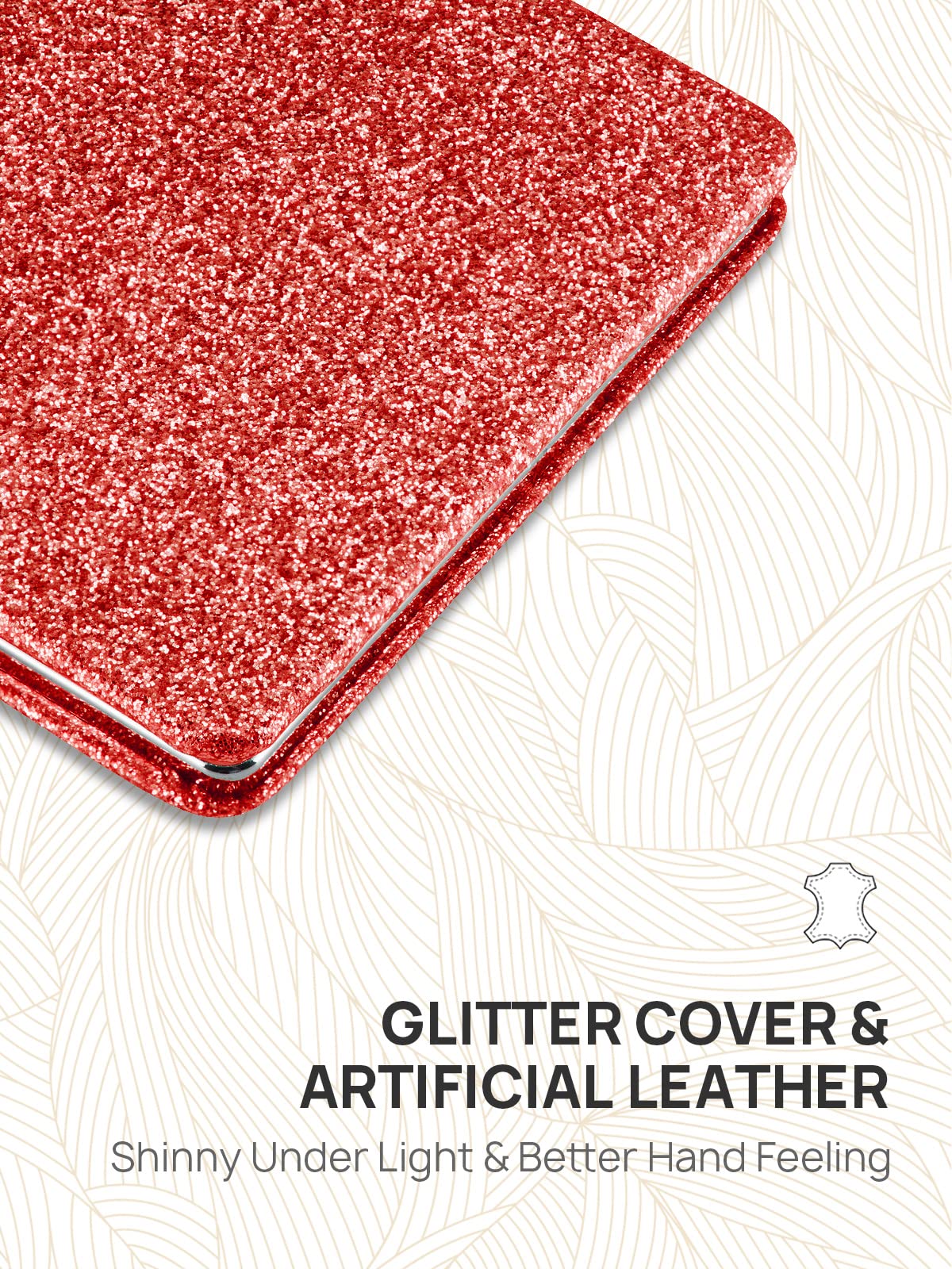 Omiro Compact Mirror, Glitter Pu Leather 1X/3X Magnification, Ultra Portable For Purses, 2.4'' W X 3.4'' L (Red)