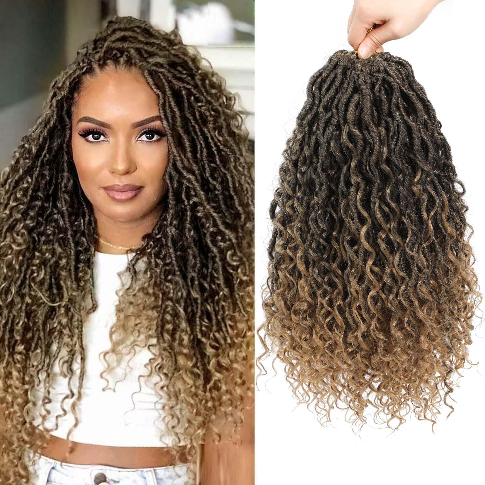Col Bling 14 Inch 8 Packs Goddess Locs Crochet Hair Ombre Faux Locs Crochet Hair for Women Pre Looped Boho River Locs Crochet Ha
