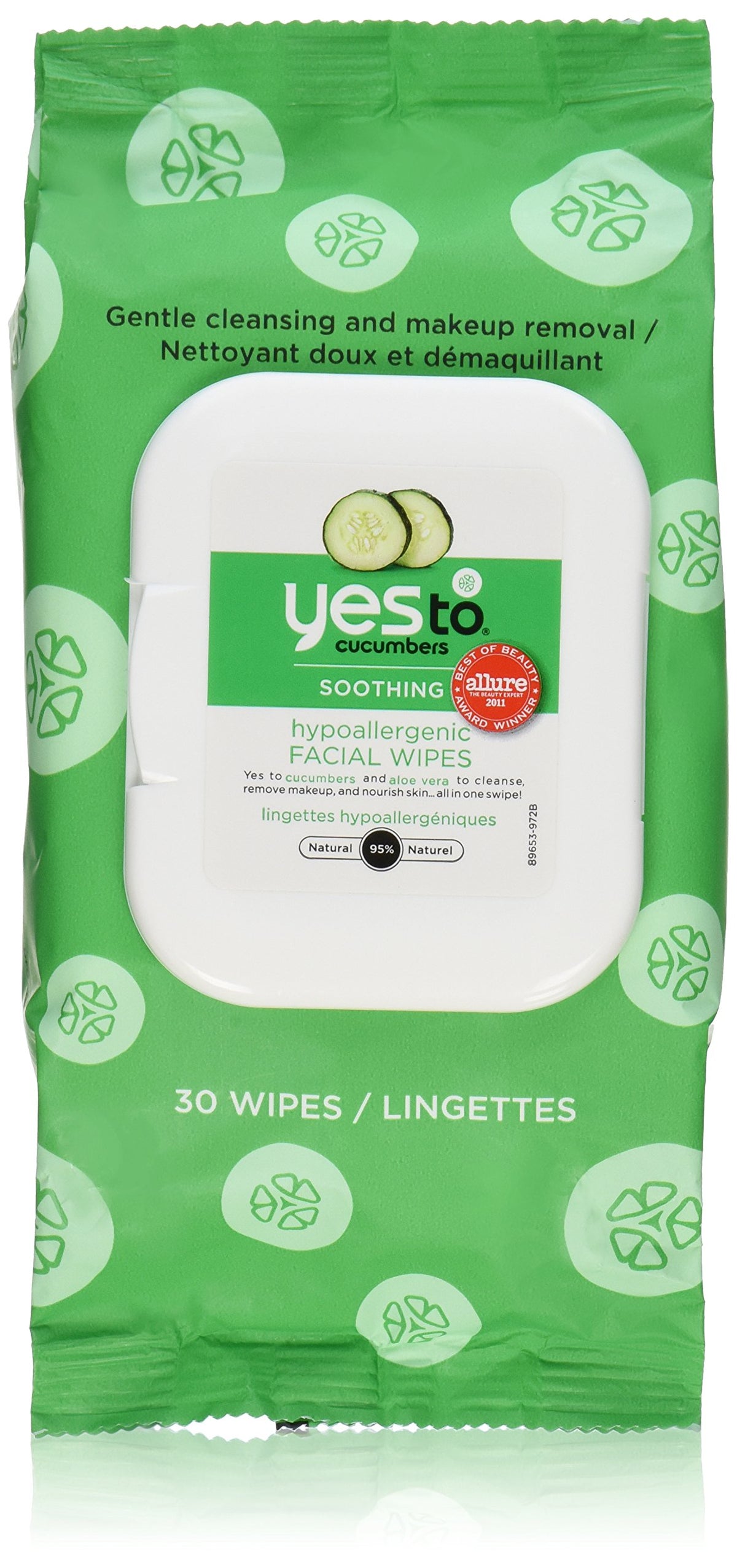 Yes To Cucumbers Soothing Hypoallergenic Facial Wipes, 30 Count (Pack of 2) Package May Vary