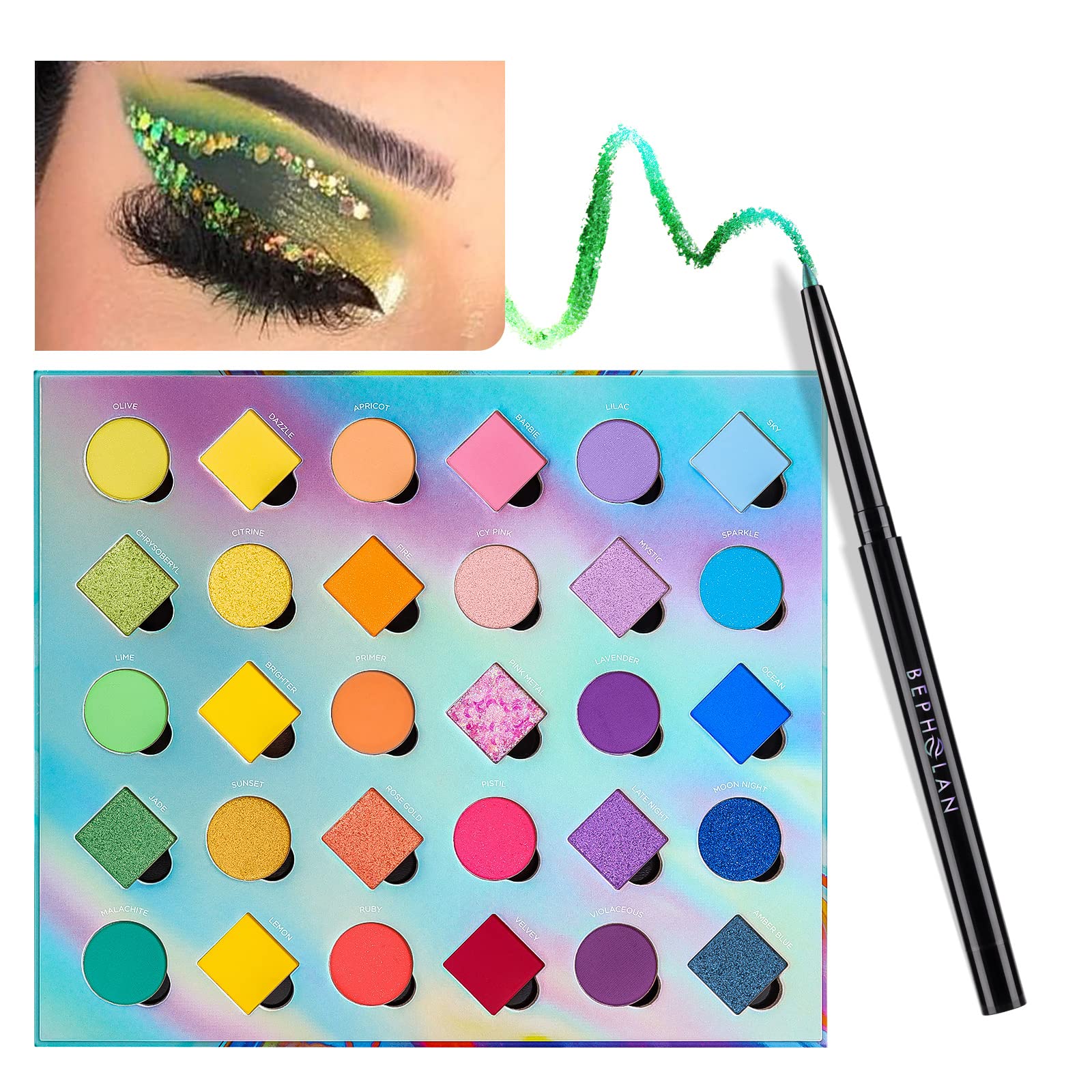 Bepholan Eyeliner Pencil And Eyeshadow Palette,Purple Eyeliner,Blue Purple Shifting Colors Glitter Waterproof Eyeliner Eye Shado