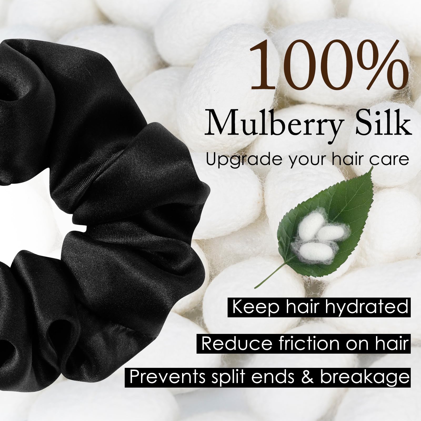 Olesilk 3 Count, 100% Mulberry Silk Scrunchies For Women, Silk Hair Ties For Curly Hair, Pink, Black, Navy, 19Mm, 6A Grade, Hair