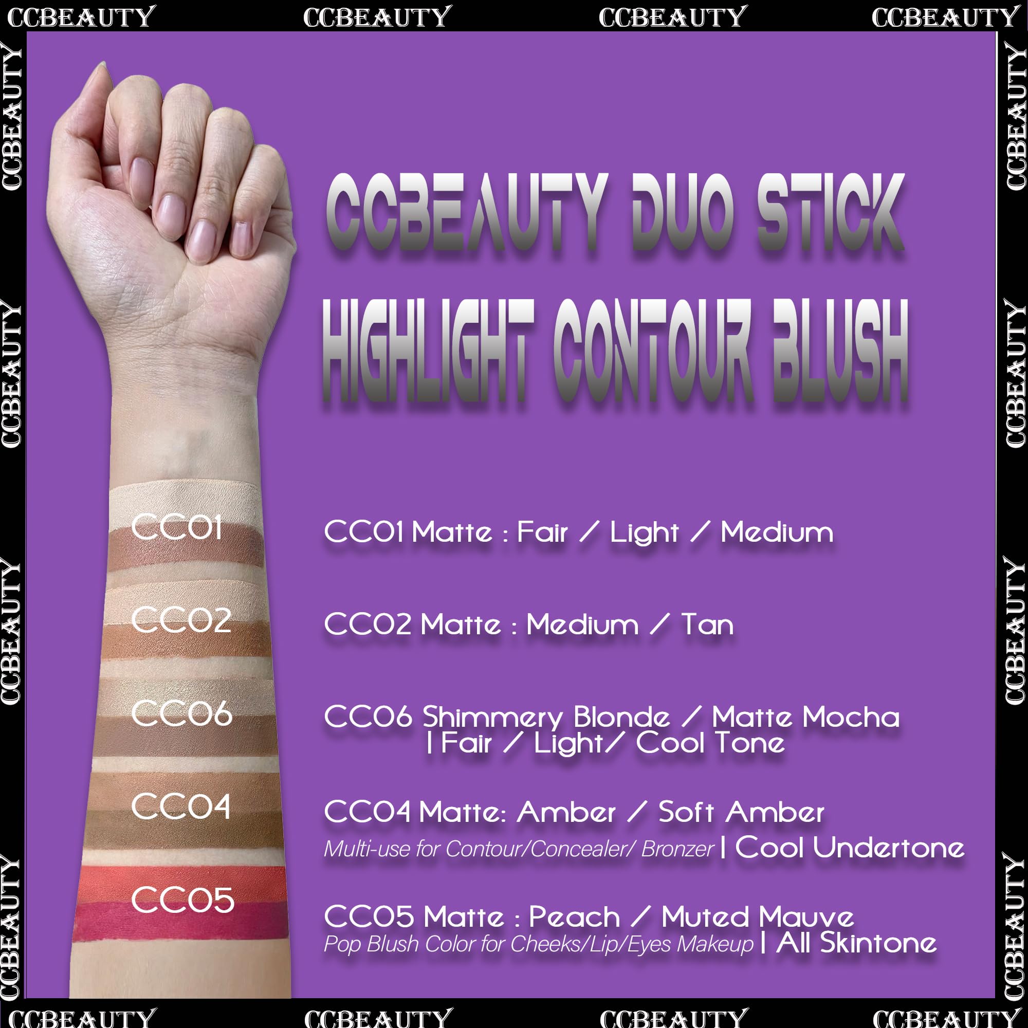 Ccbeauty 2-In-1 Contour Stick Cool Tone, Cream Dual Bronzer Concealer Shade With Cool Toned Matte Finish, Contouring Bronzing Ma
