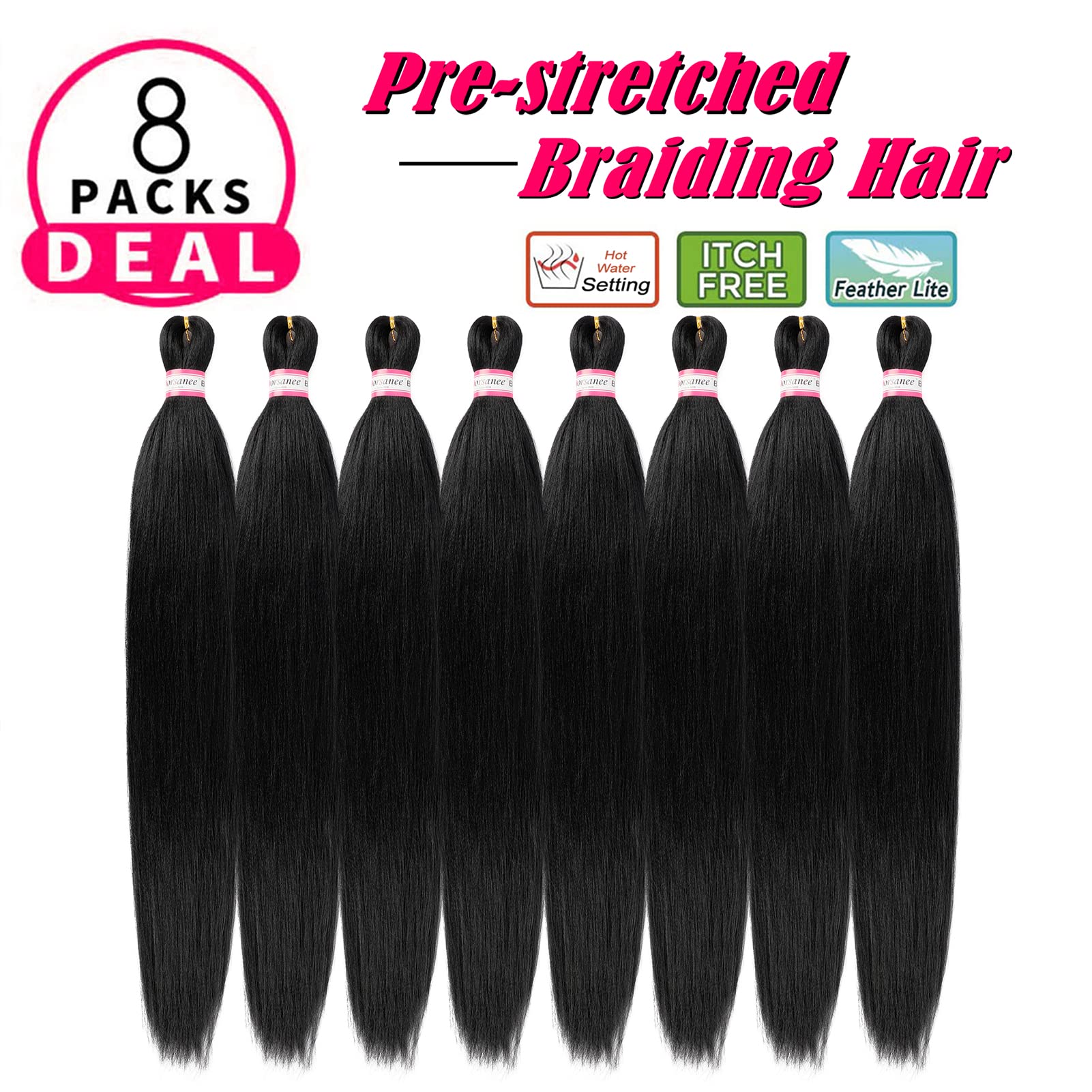 Pre Stretched Braiding Hair 8 Packs 30 Inch Long Professional Hair For Braiding Easy To Twist Crochet Braids Hot Water Setting Y