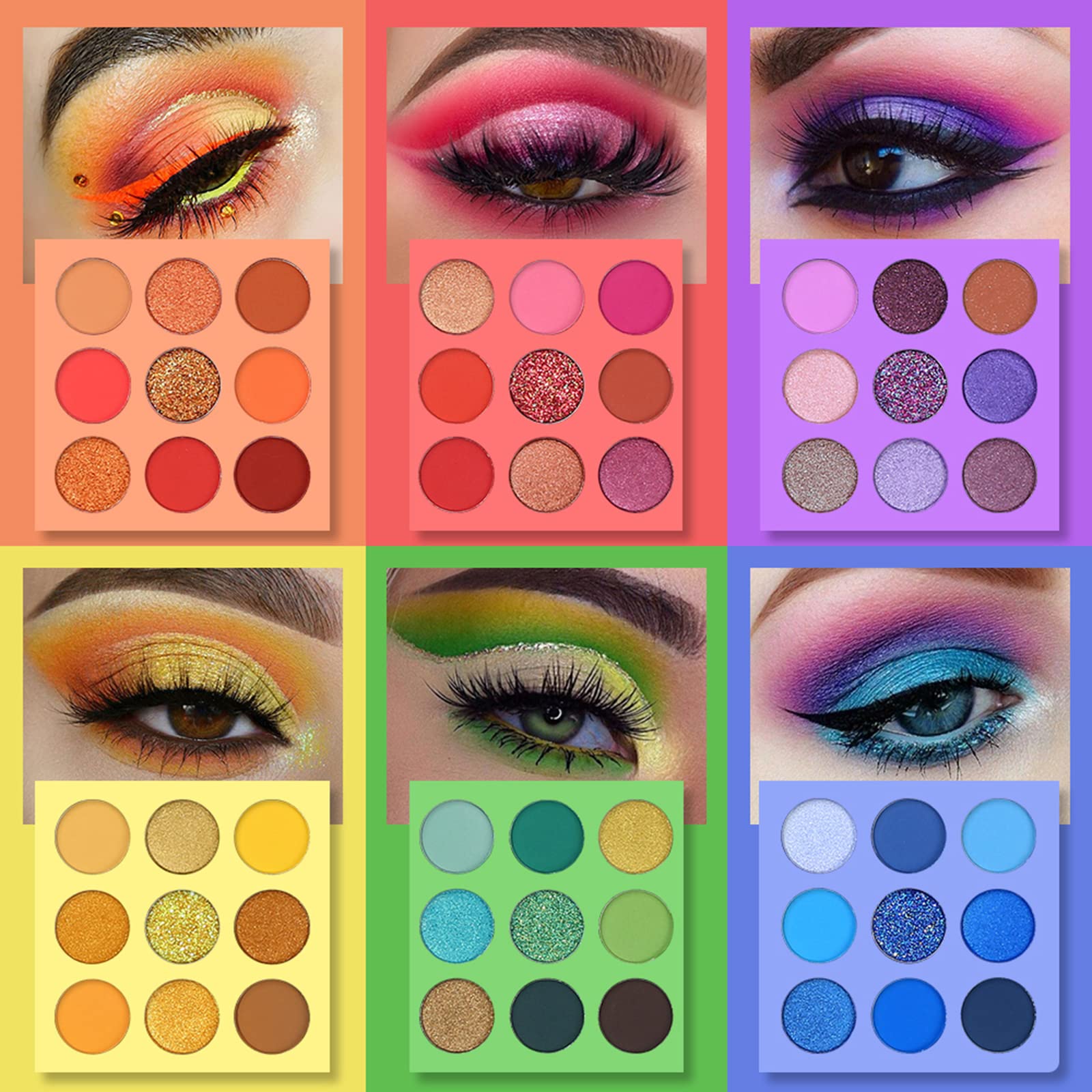 Ucanbe 54 Colors Splashy Candies Eyeshadow Palette + 15Pcs Makeup Brush Set, Highly Pigment Matte Metallic Shimmer Glitter Eye S