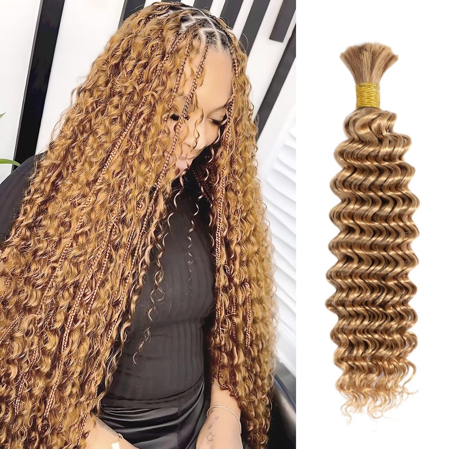 Blonde Braiding Hair 1 Bundle 50G 20 Inch Deep Water Wave Bulk Human Hair For Braiding Brazilian Virgin Curly Braiding Hair For