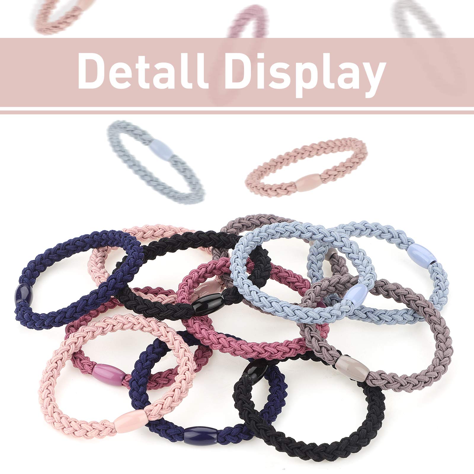 Chuangdi 12 Pieces Cotton Hair Ties Braided Hair Bands Elastic Hair Ties Ropes Braided Ponytail Holders Hair Accessories For Wom