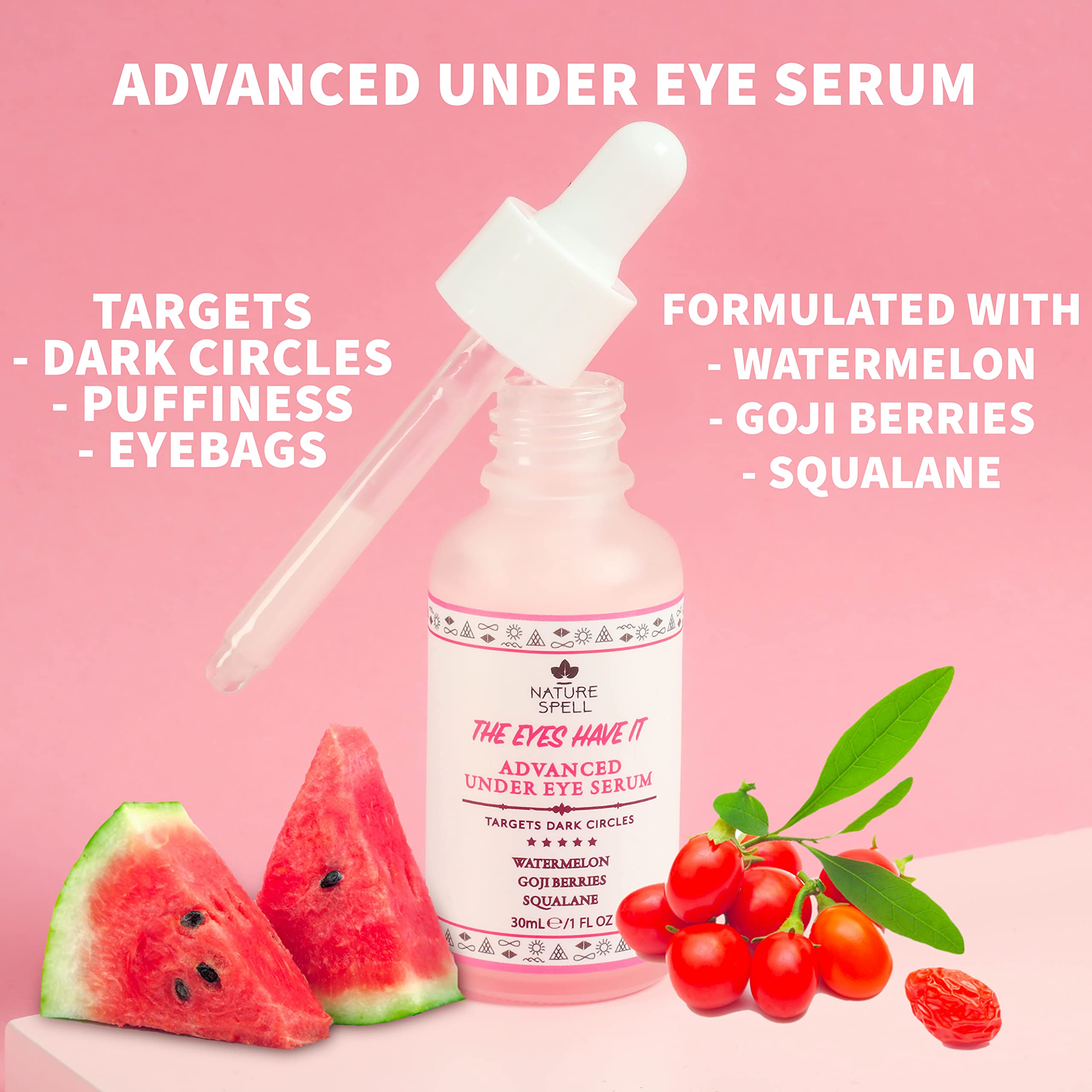 Nature Spell Advanced Under Eye Serum with Watermelon & Goji Berries 1 Fl Oz- Targets Dark Circles, Puffiness & Eyebags - Anti W