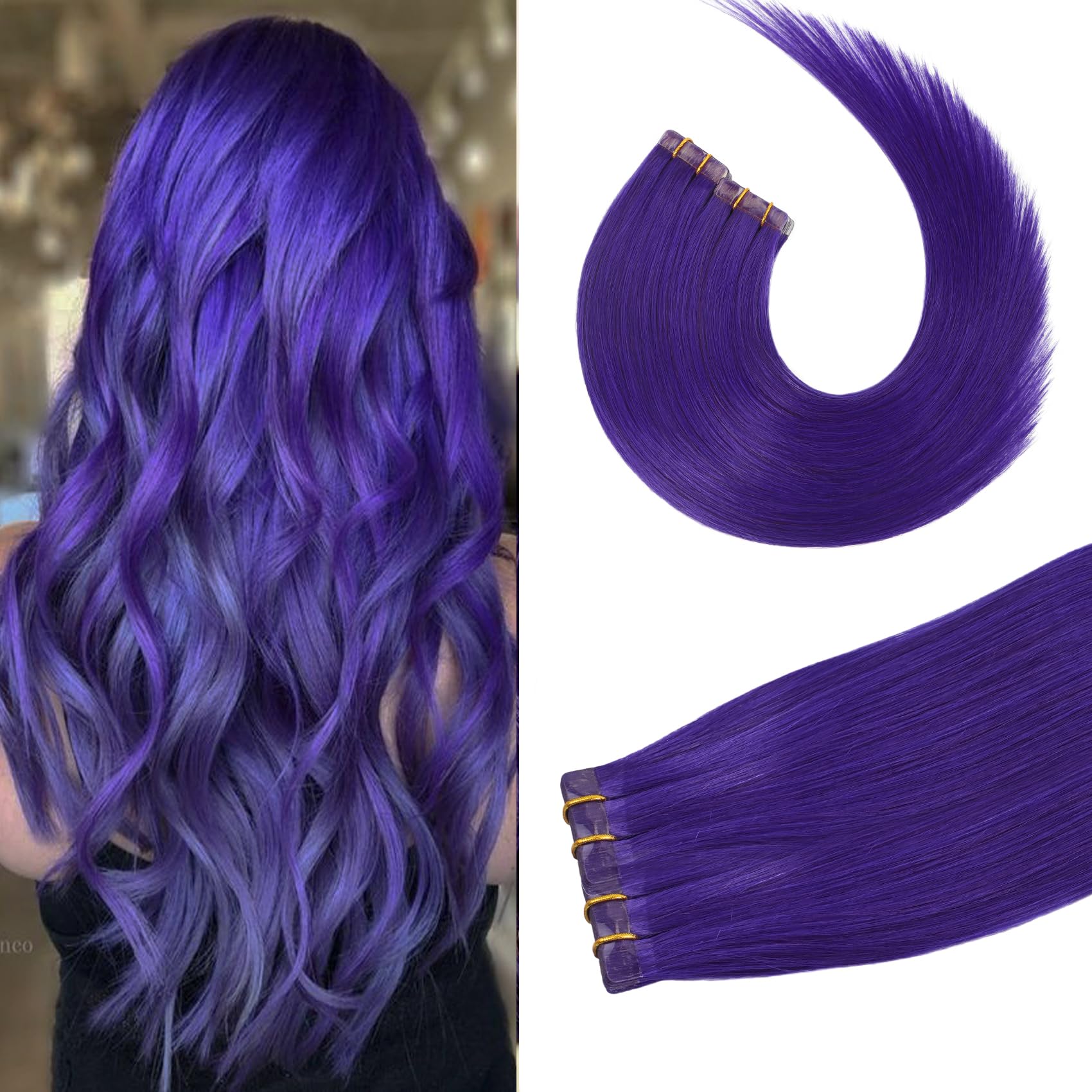 Tape In Hair Extensions Lila 100% Remy Human Hair Extensions Silky Straight For Fashion Women 20 Pcs/Package(20Inch #Lila 50G)