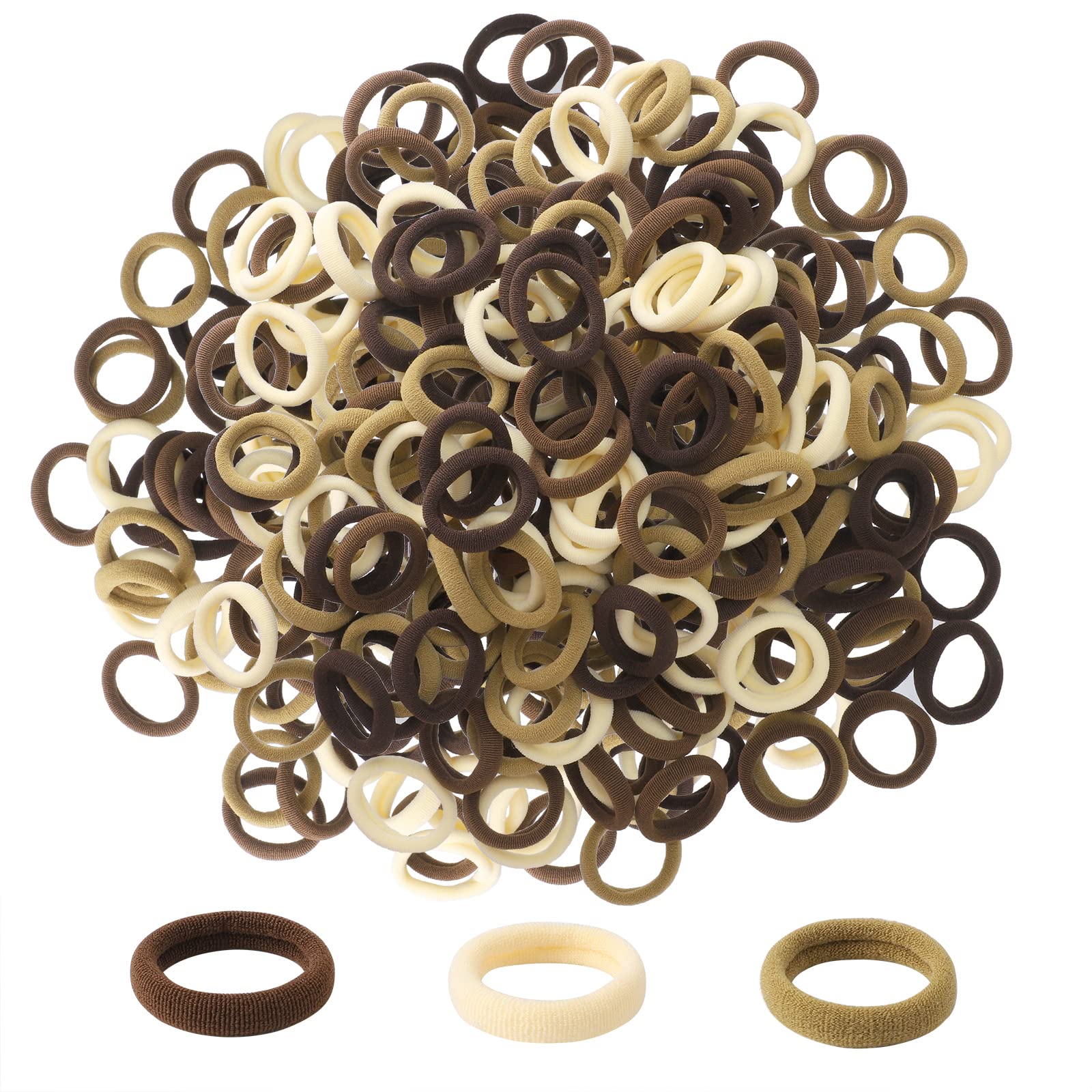 200Pcs Kids Hair Ties, 1 Inch Cotton Baby Hair Ties for Girls and Kids, Brown Seamless Hair Bands for Thin Hair