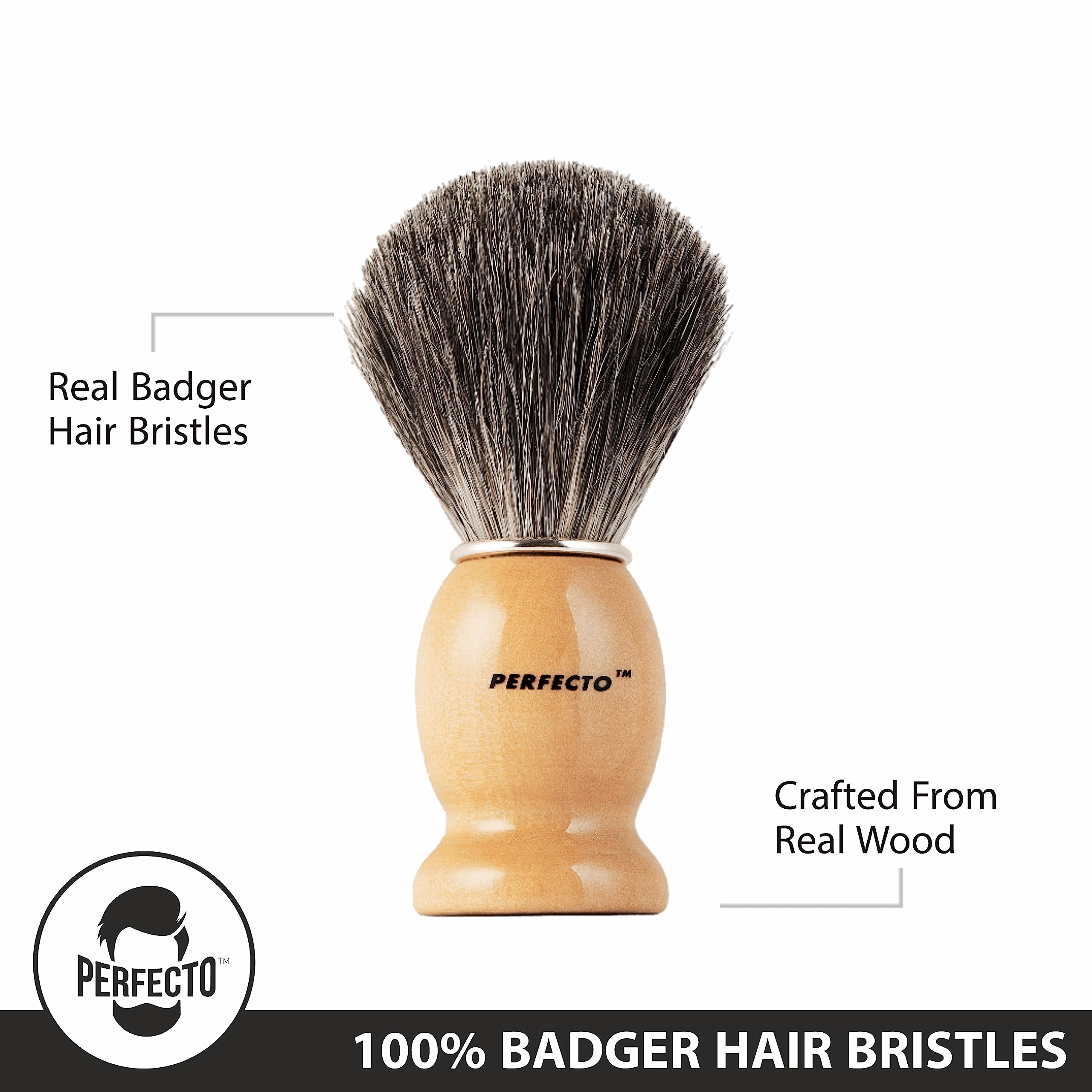 Perfecto 100% Original Pure Badger Shaving Brush, Engineered For The Best Fathers Day Gift. All Methods, Safety Razor, Double Ed