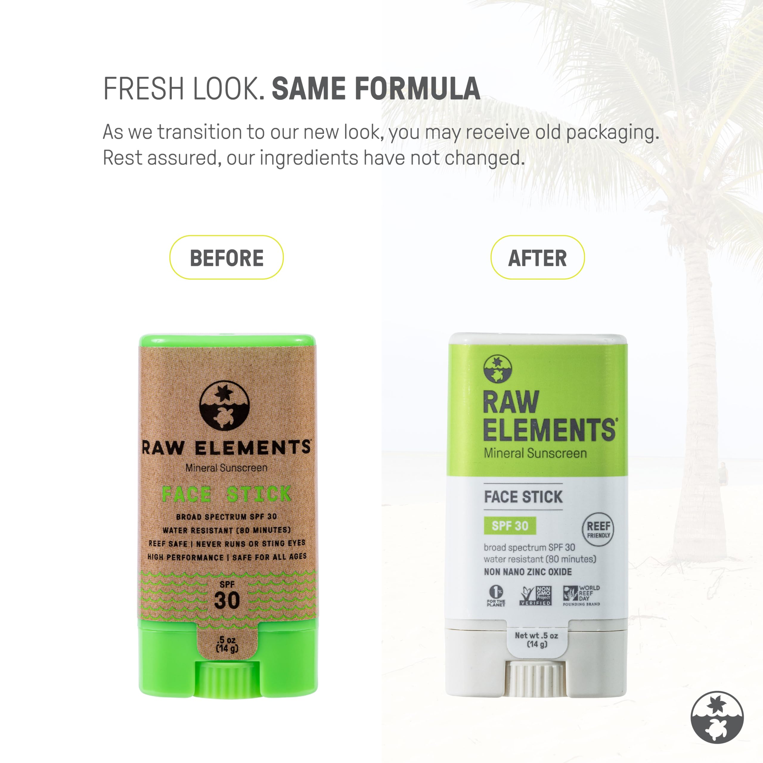 Raw Elements Face All-Natural Mineral Sunscreen Stick, Non-Nano Zinc Oxide, 95% Organic, Water-Resistant 80 Min, Reef Safe, All