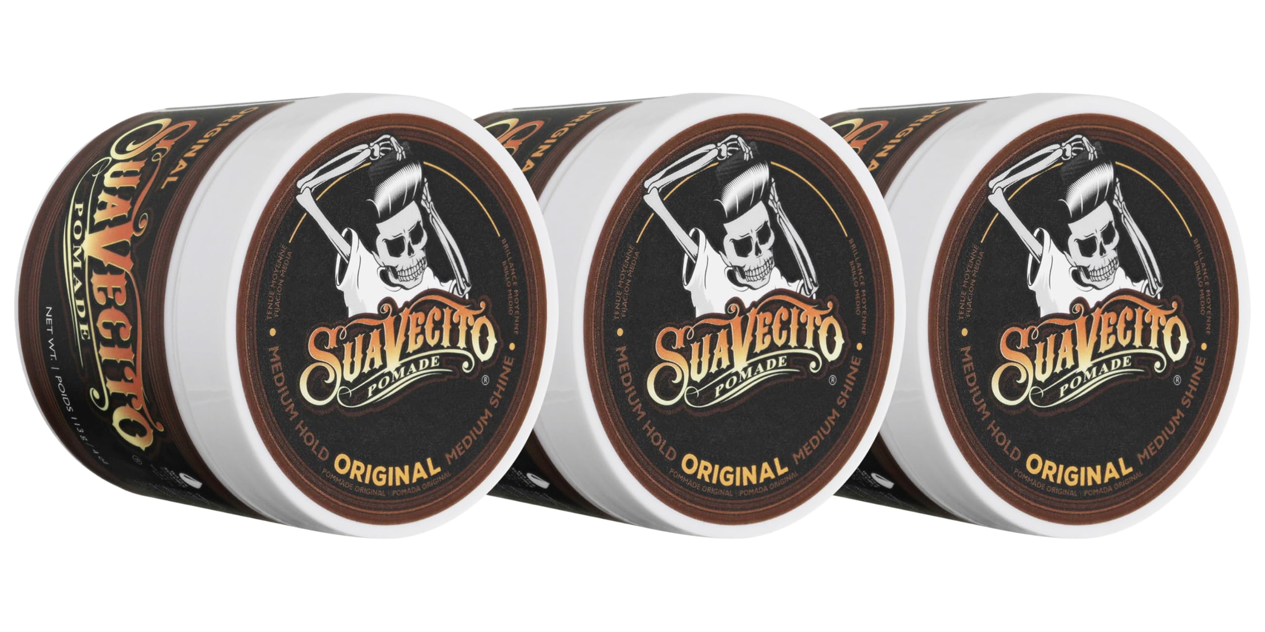 Suavecito Pomade Original Hold 4 Oz, 3 Pack - Medium Hold Hair Pomade For Men - Medium Shine Water Based Wax Like Flake Free Hai
