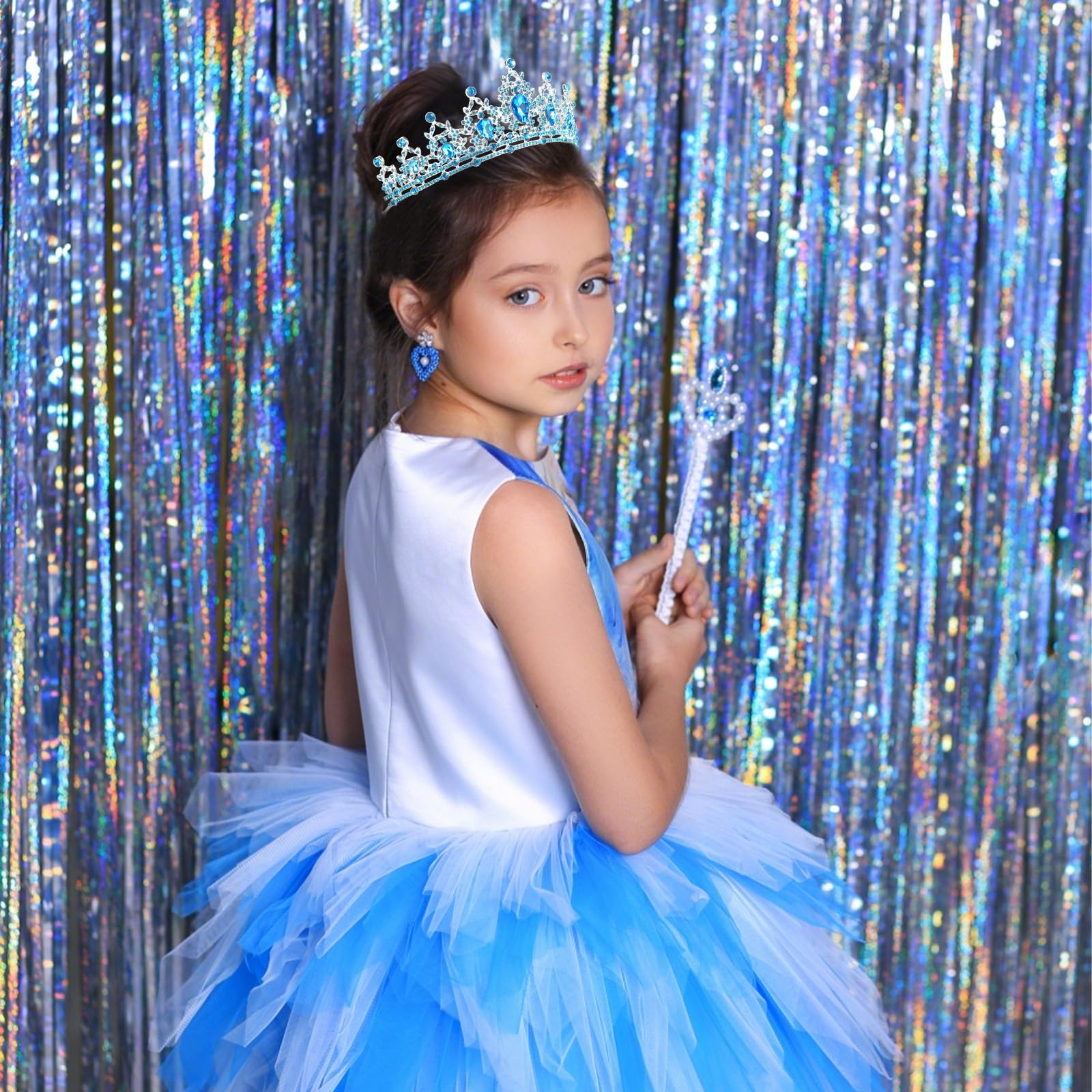 CIEHER Blue Crown Princess Tiara for Women Girls Blue Birthday Decorations Gifts