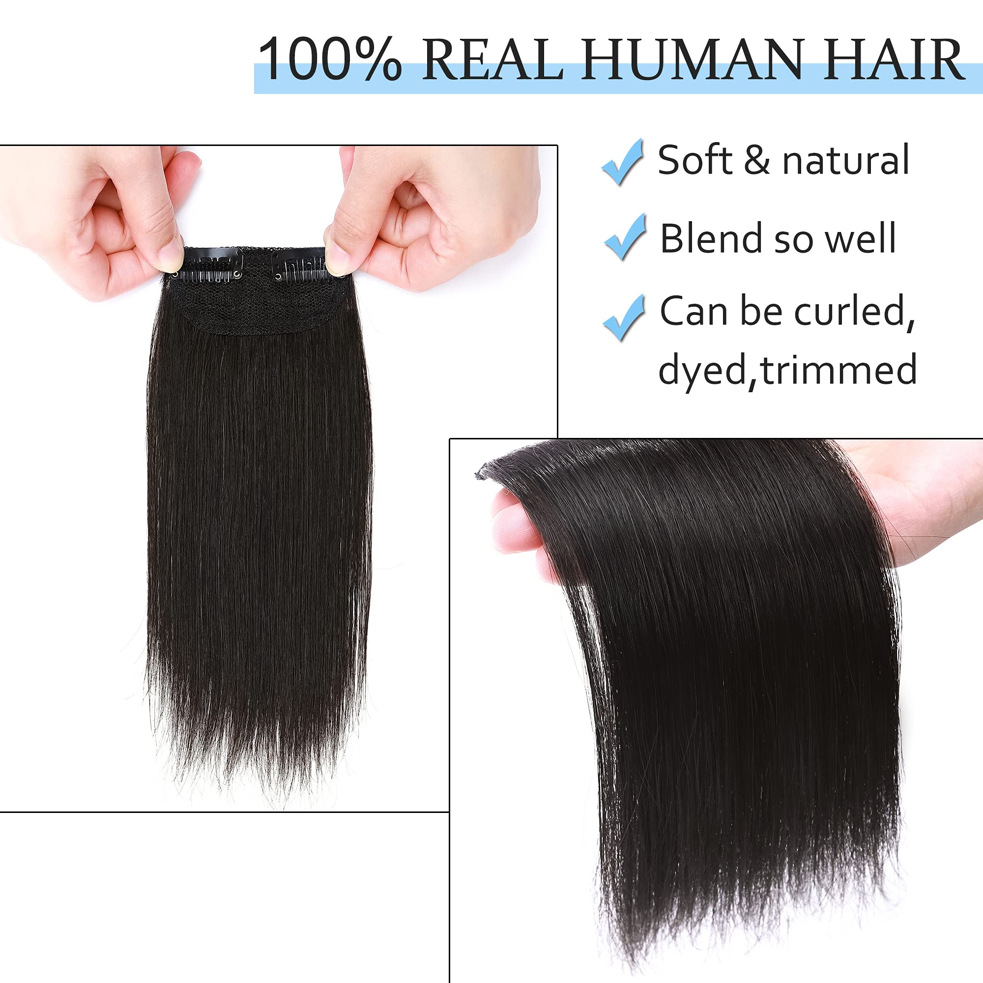 Sego 2 Pcs Clip In Hair Extensions Real Human Hair Short 10 Inch 30G Hairpiece Human Hair Toppers For Women With Thinning Hair A
