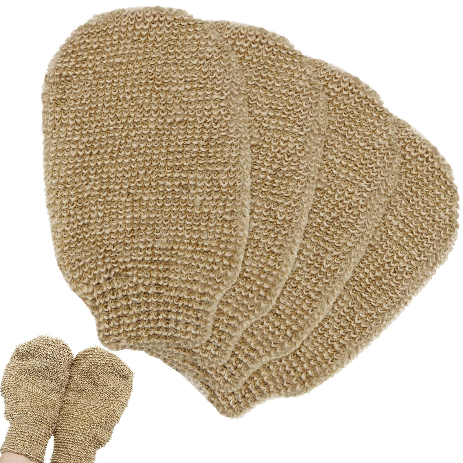 4 Pieces Bath Mitt Loofah Shower Gloves Natural Exfoliating Hemp Scrubbing Mitt Bath Sponge Shower Mitt For Women Men Scrubber M