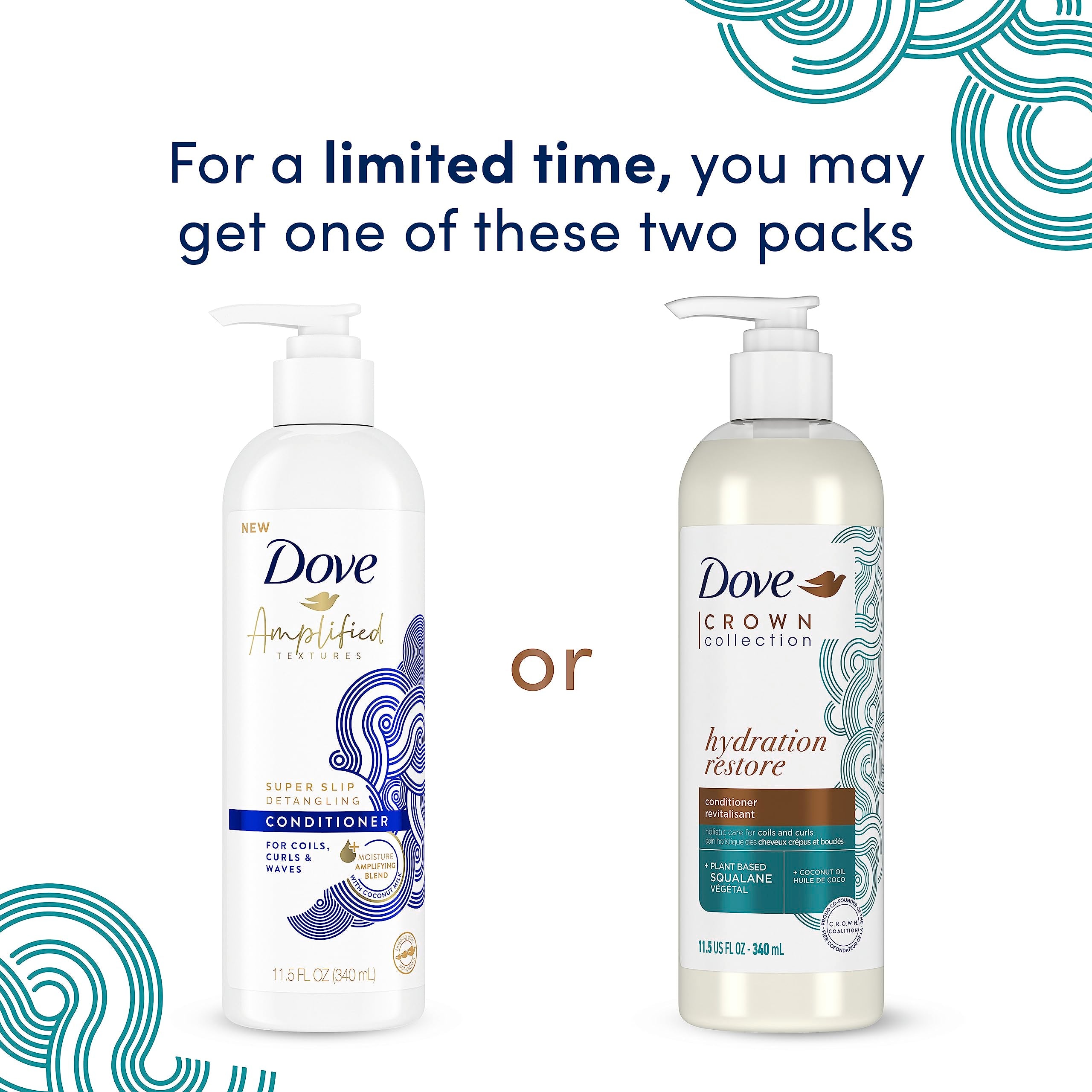 Dove Amplified Textures Shampoo, Conditioner, Leave-In Conditioner with Coconut Milk, Aloe, and Jojoba 3 Count for Coils, Curls