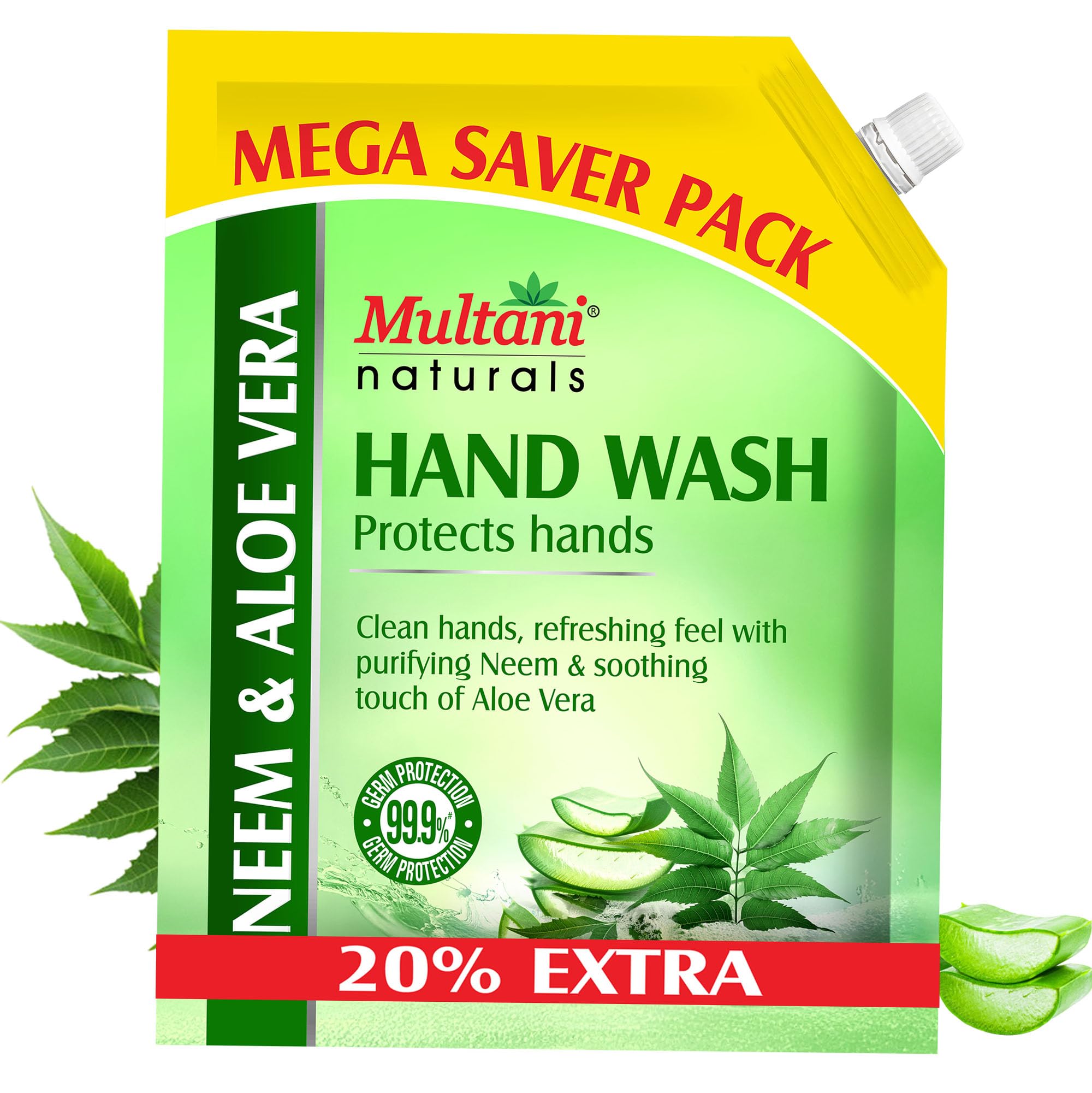 Multani Natural Neem Aloe Vera Hand Wash (1200 Ml) | Gentle Hand Cleanser With Natural Ingredients | 99.9% Germ Protection Liqui
