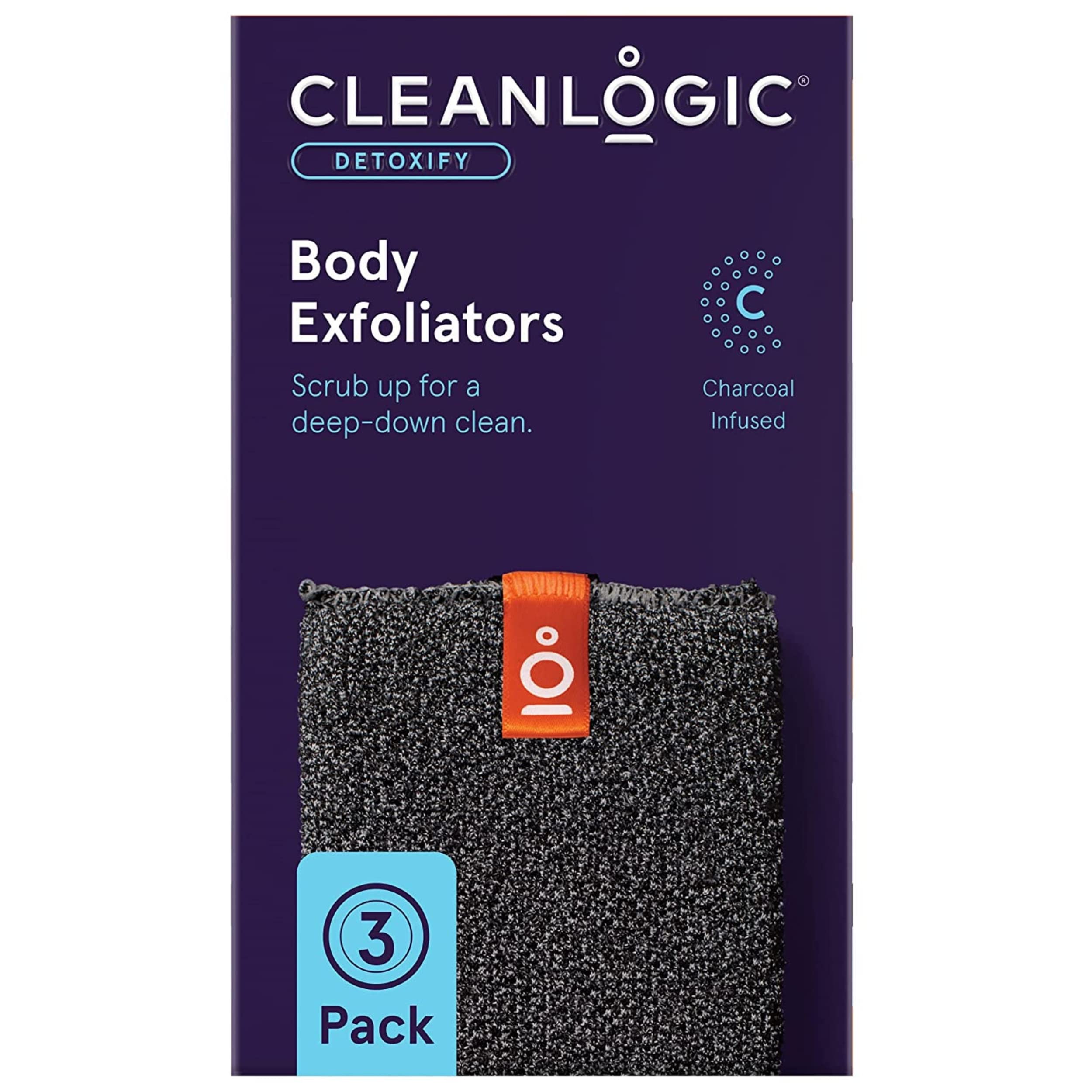 Cleanlogic Detoxify Purifying Charcoal Infused Exfoliating Body Scrubber, Reusable Exfoliator Tool for Smooth and Softer Skin, D