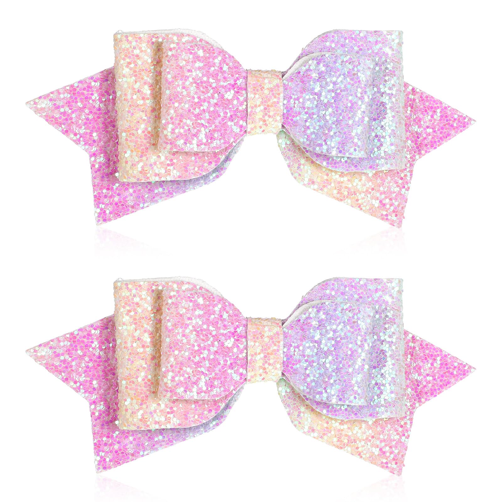 2 Pcs Glitter Hair Bow Clips, Multicolor Sparkling 5 Inch Hair Bows for Girls Sparkly Double Bowed Accessories Glitter Sequin Bo