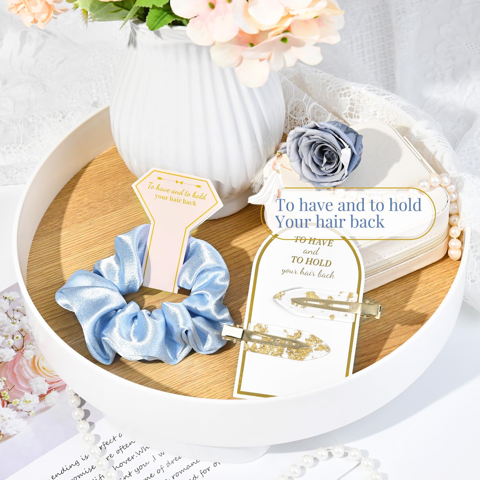 12 Pcs Silk Satin Soft Blue Hair Accessories - Bridesmaid Proposal Favors With Hair Clips, Scrunchies, And Bridal Shower Gifts F