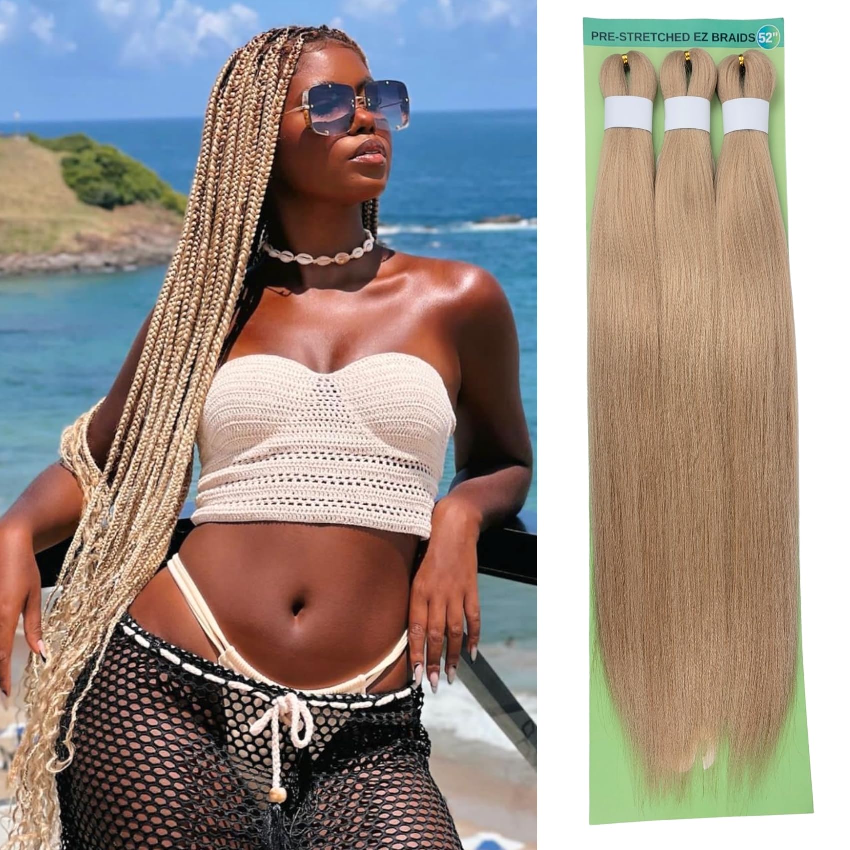 Ash Blonde Braiding Hair Pre Stretched Mixed Knotless Braids Hair Extension for Braiding