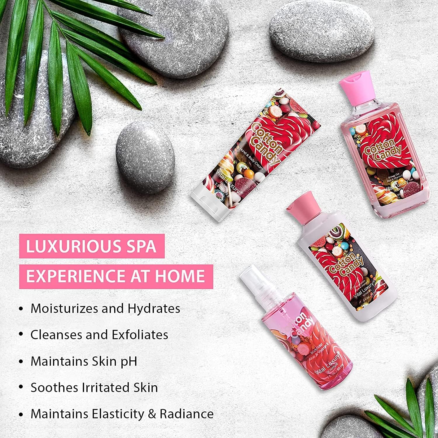 Vital Luxury Cotton Candy Bath & Body Kit,3 Fl Oz-4Pcs, Home Spa Set Including Body Lotion, Shower Gel, Body Cream, And Fragranc