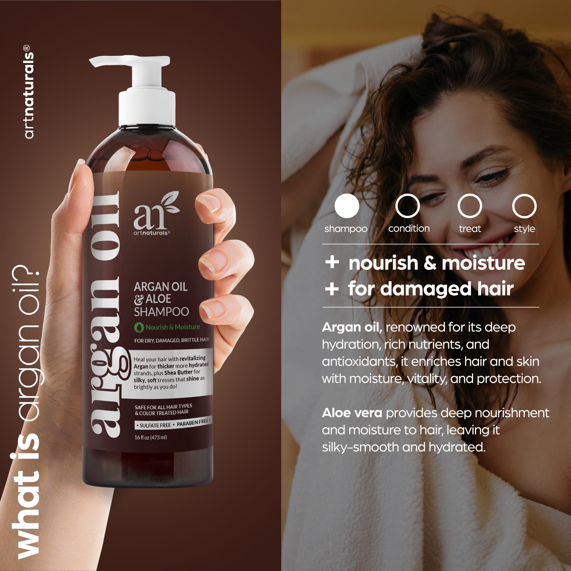 Artnaturals Moroccan Argan Oil Shampoo - (16 Fl Oz / 473ml) - Moisturizing, Volumizing Sulfate Free Shampoo for Women, Men and T