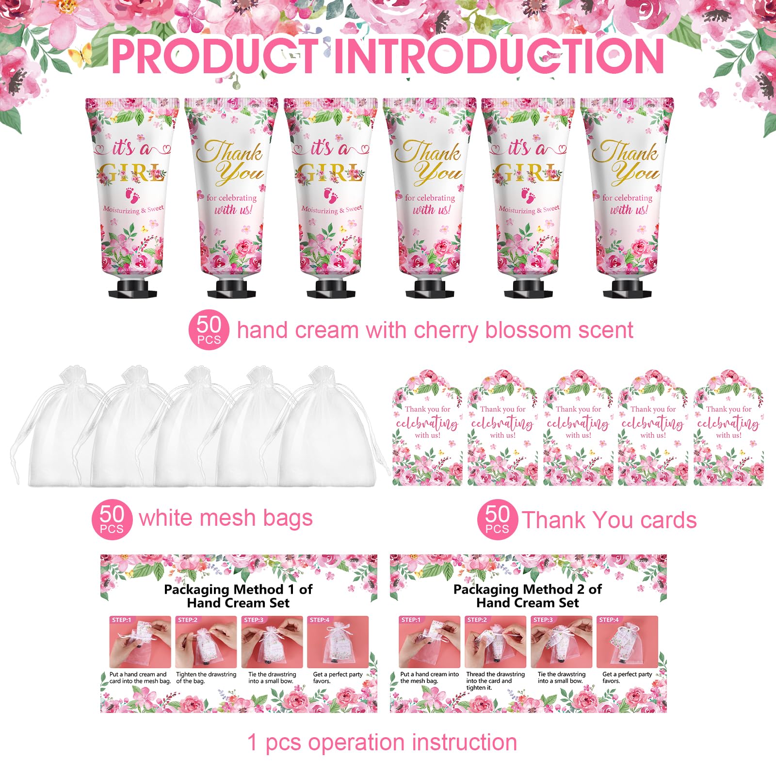 50 Pack Bulk Hand Cream Sets, Bridal Shower Favors, Appreciation Gifts and Baby Shower Favors for Guests with Thank You Card and