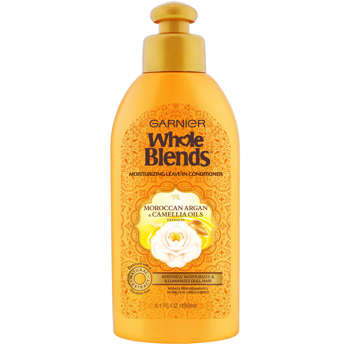 Garnier Whole Blends Moroccan Argan & Camellia Oils Moisturizing Leave-in Conditioner for Dull Hair, 5.1 Fl Oz, 1 Count (Packagi
